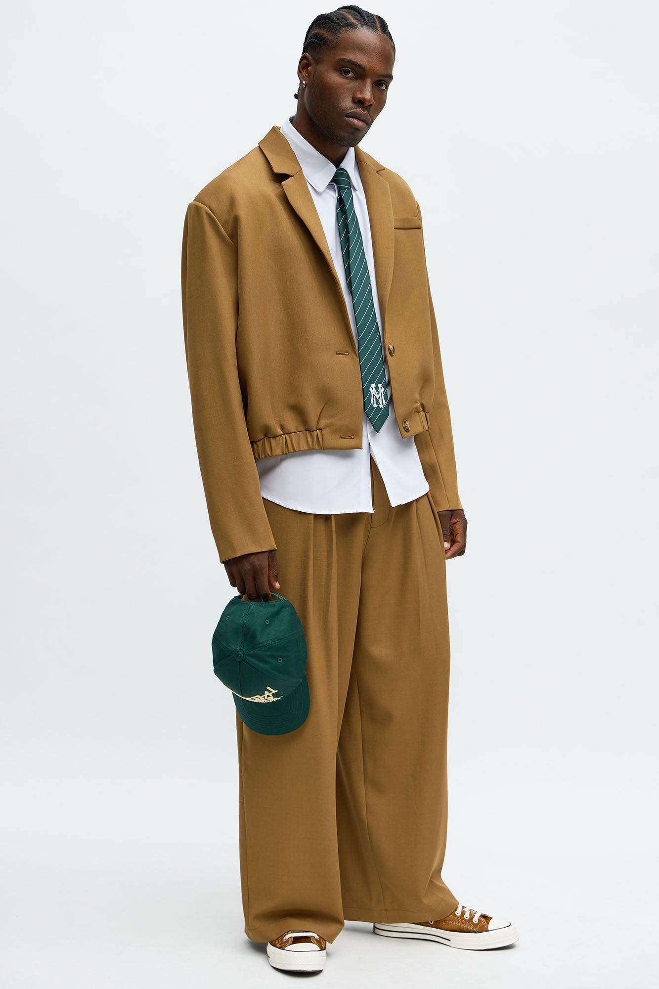 Cropped Strikeout Blazer Bomber Jacket - Brown Product Image
