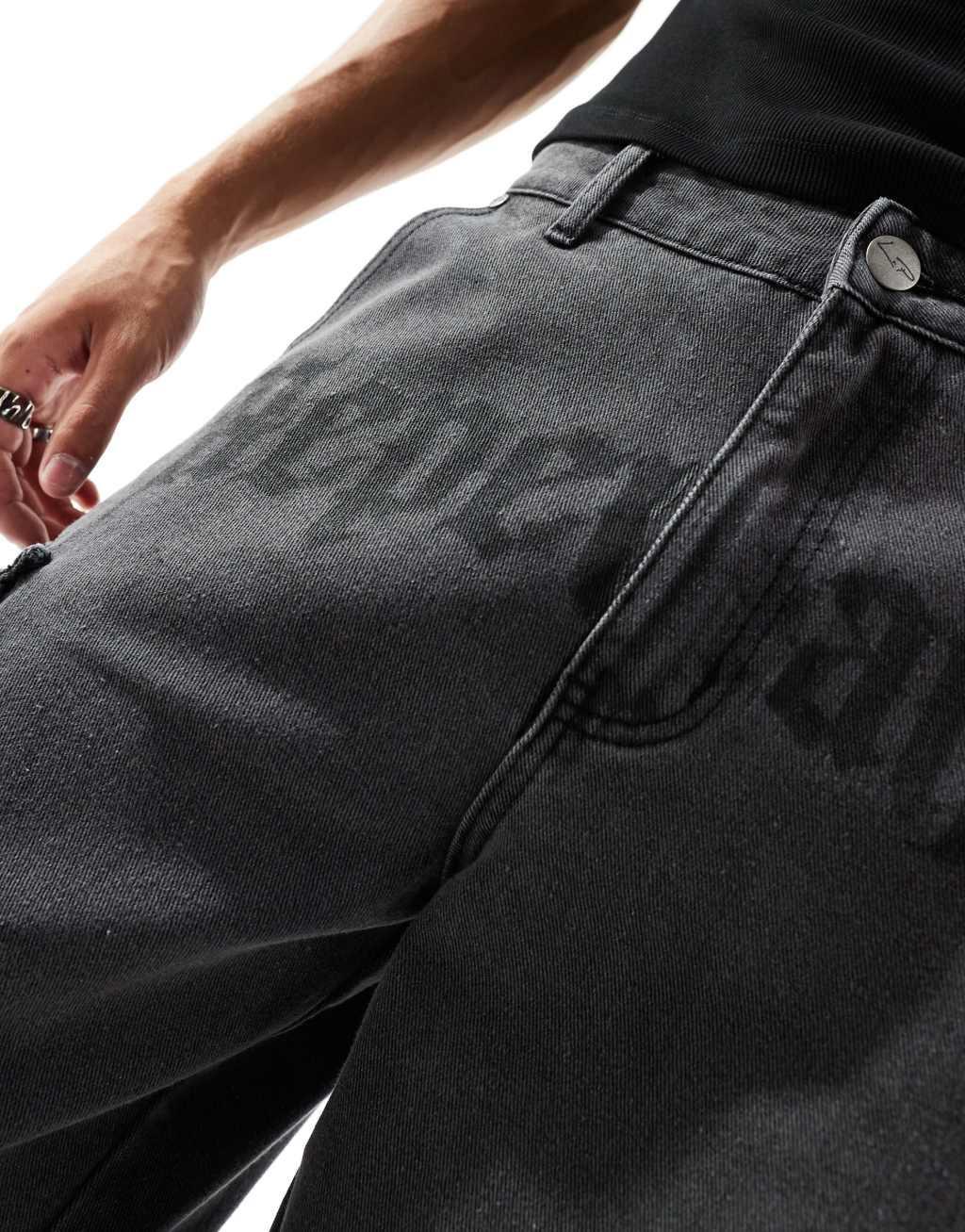 Liquor N Poker rapture baggy fit jeans with script detail in black wash Product Image