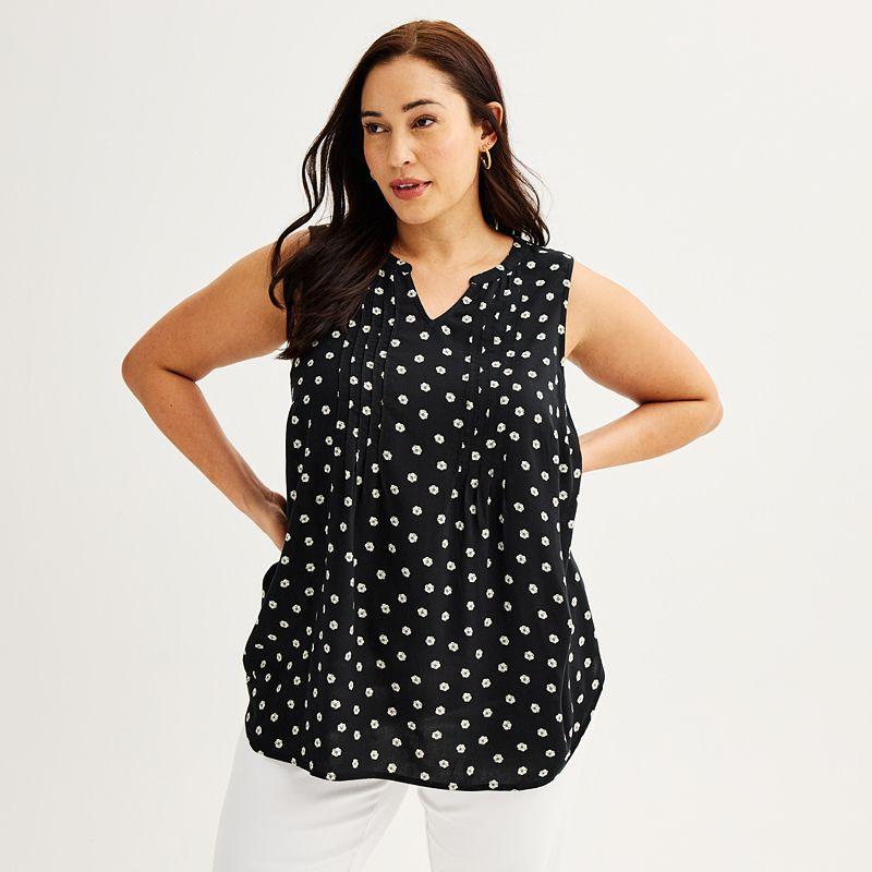 Plus Size Croft & Barrow® Pintuck Sleeveless Shell Top, Women's, Size: 4XL, Red Fun Anchor Product Image