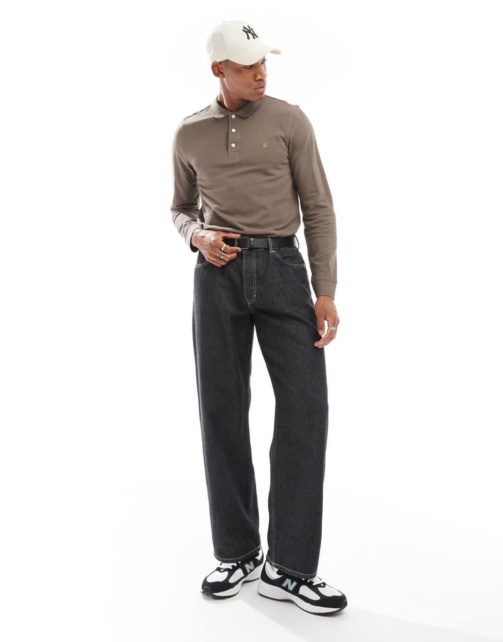 Farah blanes long sleeve polo in mushroom gray Product Image