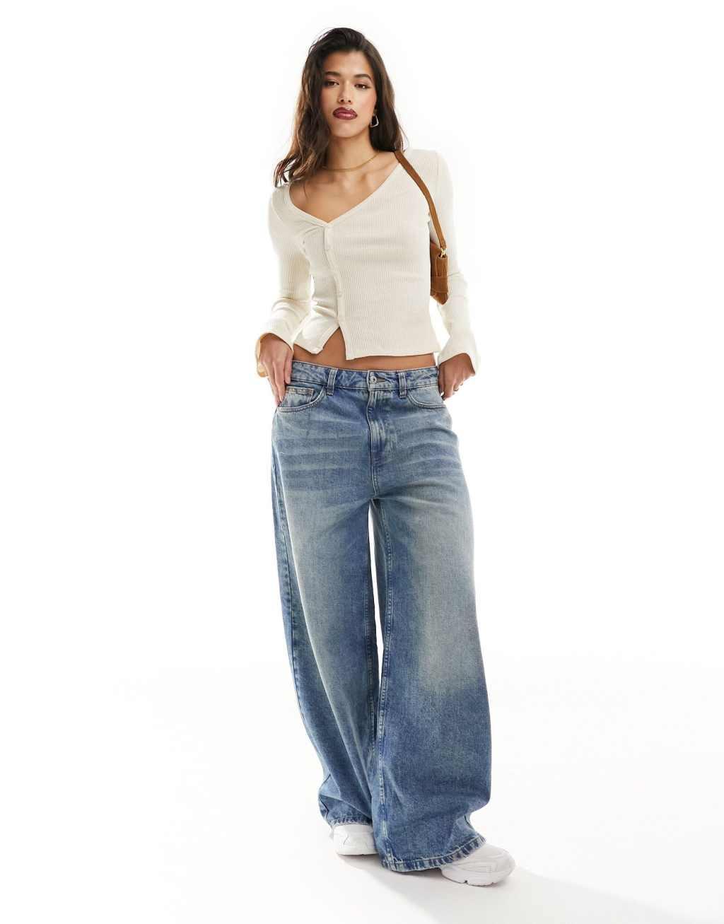 ASOS DESIGN asymmetrical button up top in oatmeal Product Image