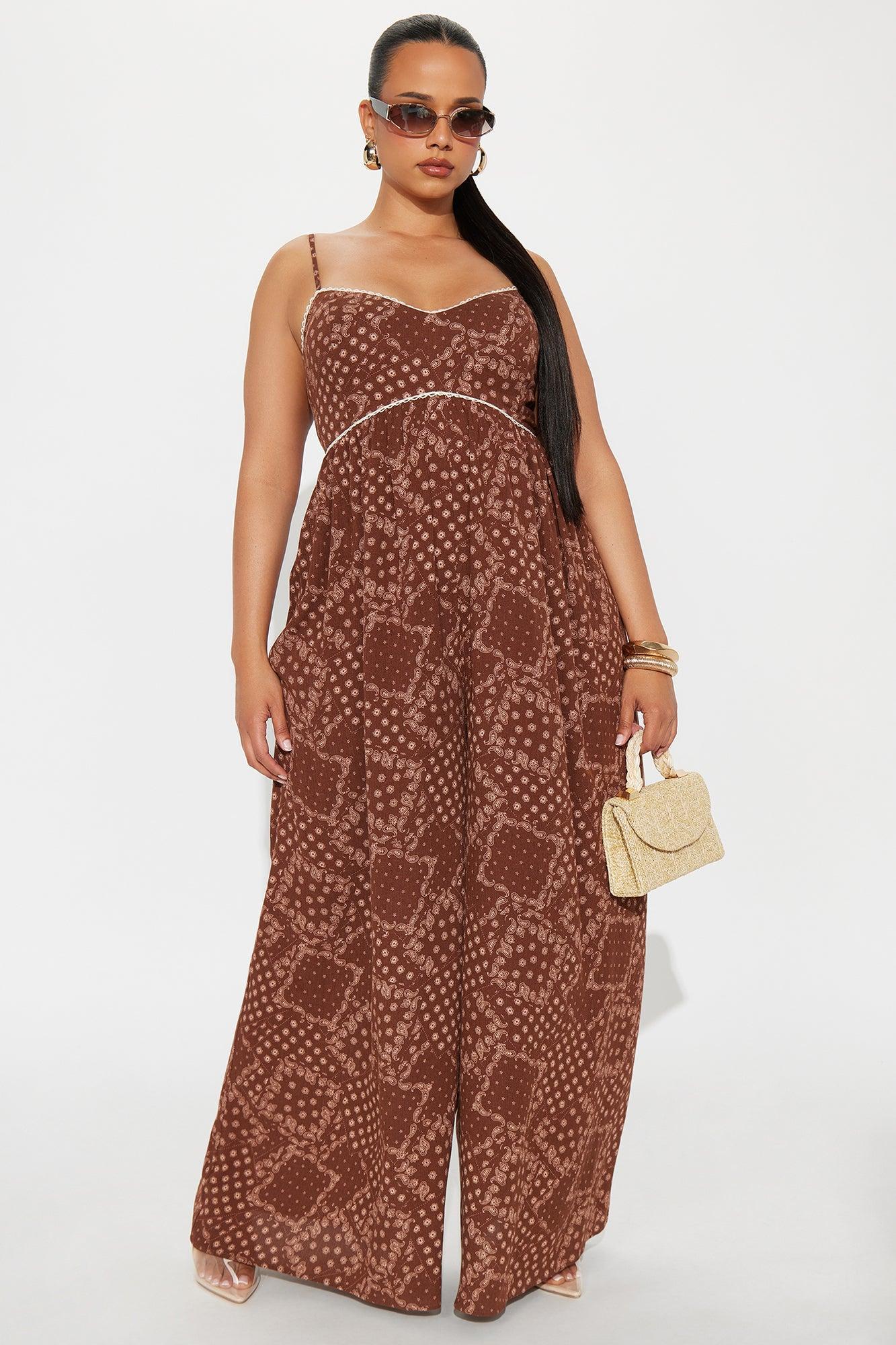 Bethany Gauze Wide Leg Jumpsuit - Brown/combo Product Image