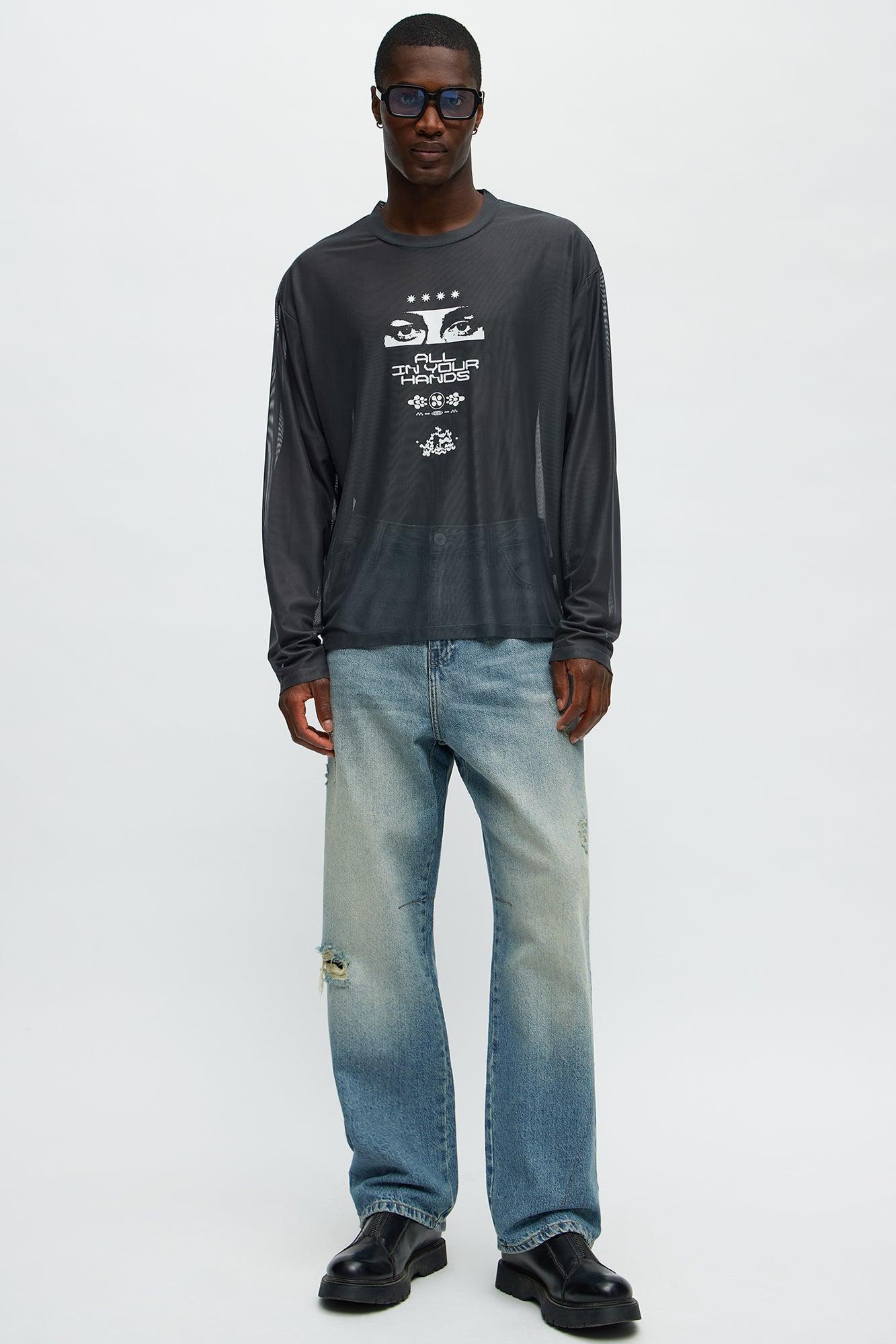 All In Your Hands Mesh Long Sleeve Tee - Grey Product Image