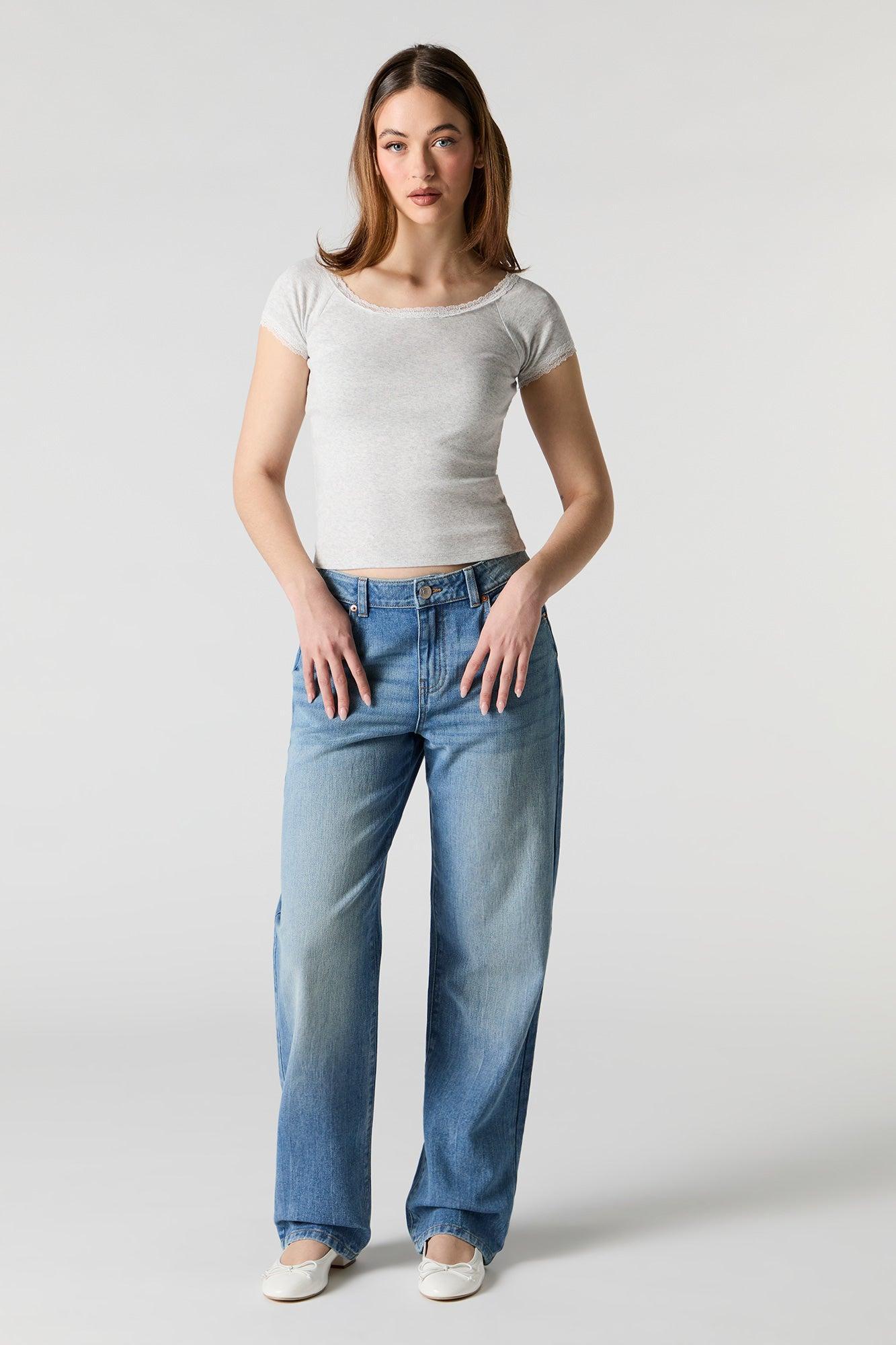 Scoop Neck Lace Trim T-Shirt Female Product Image