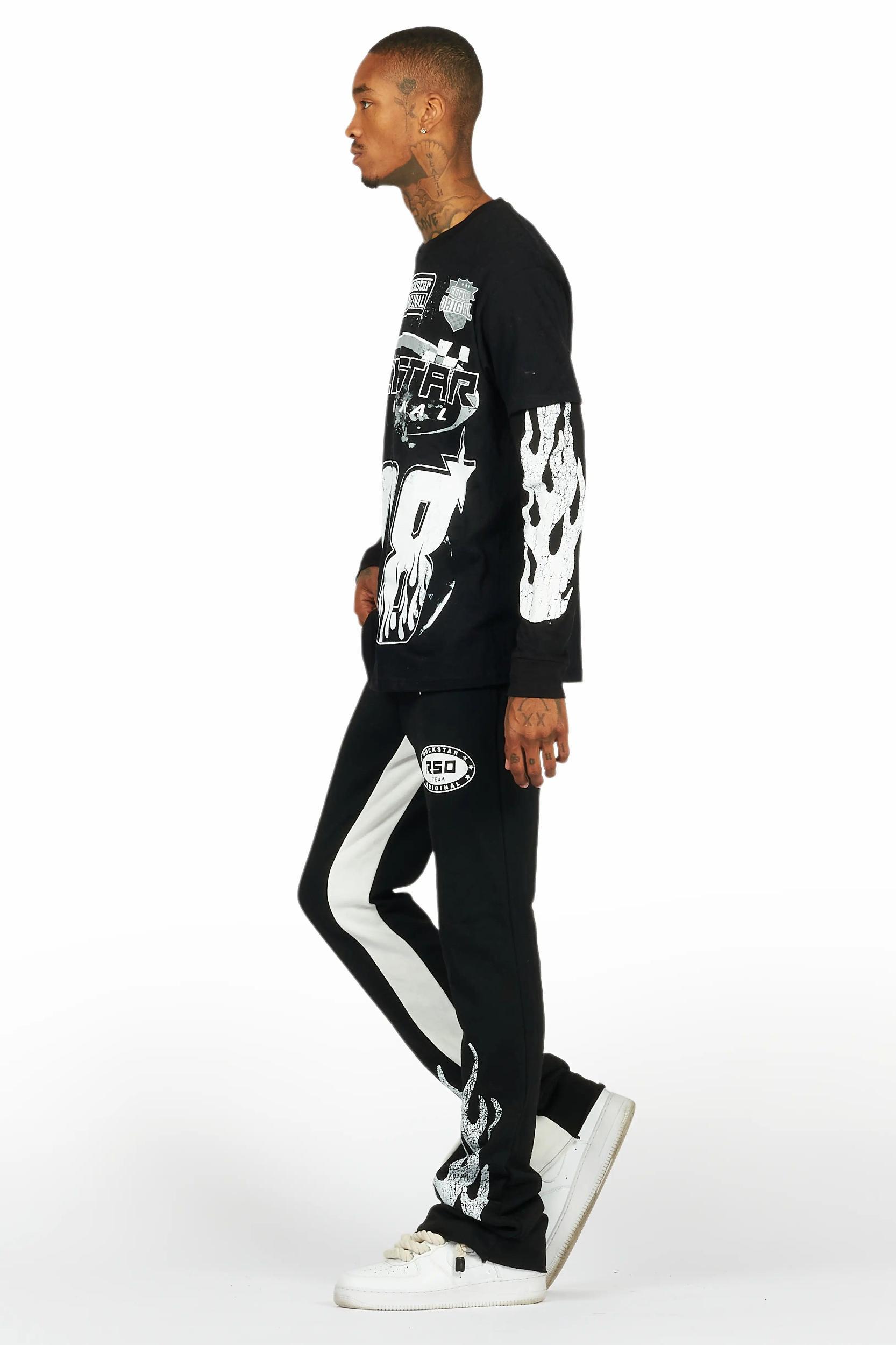Amos Black Double Layer T-Shirt/Stacked Baggy Pant Set Male Product Image