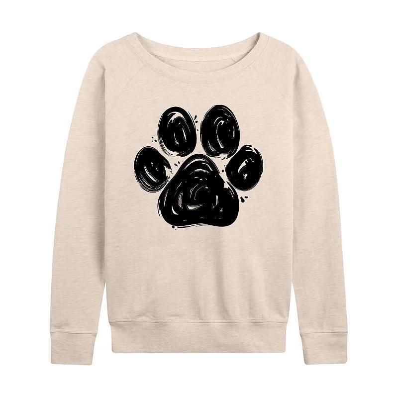 Plus Size Brushstroke Paw Print French Terry Long Sleeve Tee, Women's, Size: 1XL, Brown Product Image