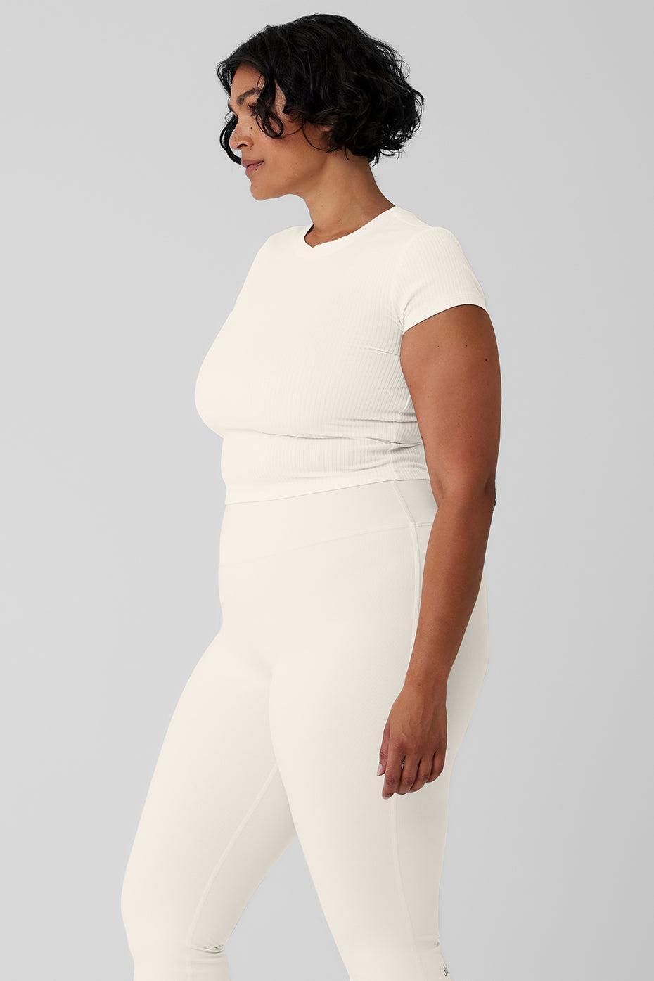 Alo Yoga | Ribbed Sea Coast Cropped Short Sleeve T-Shirt White Product Image