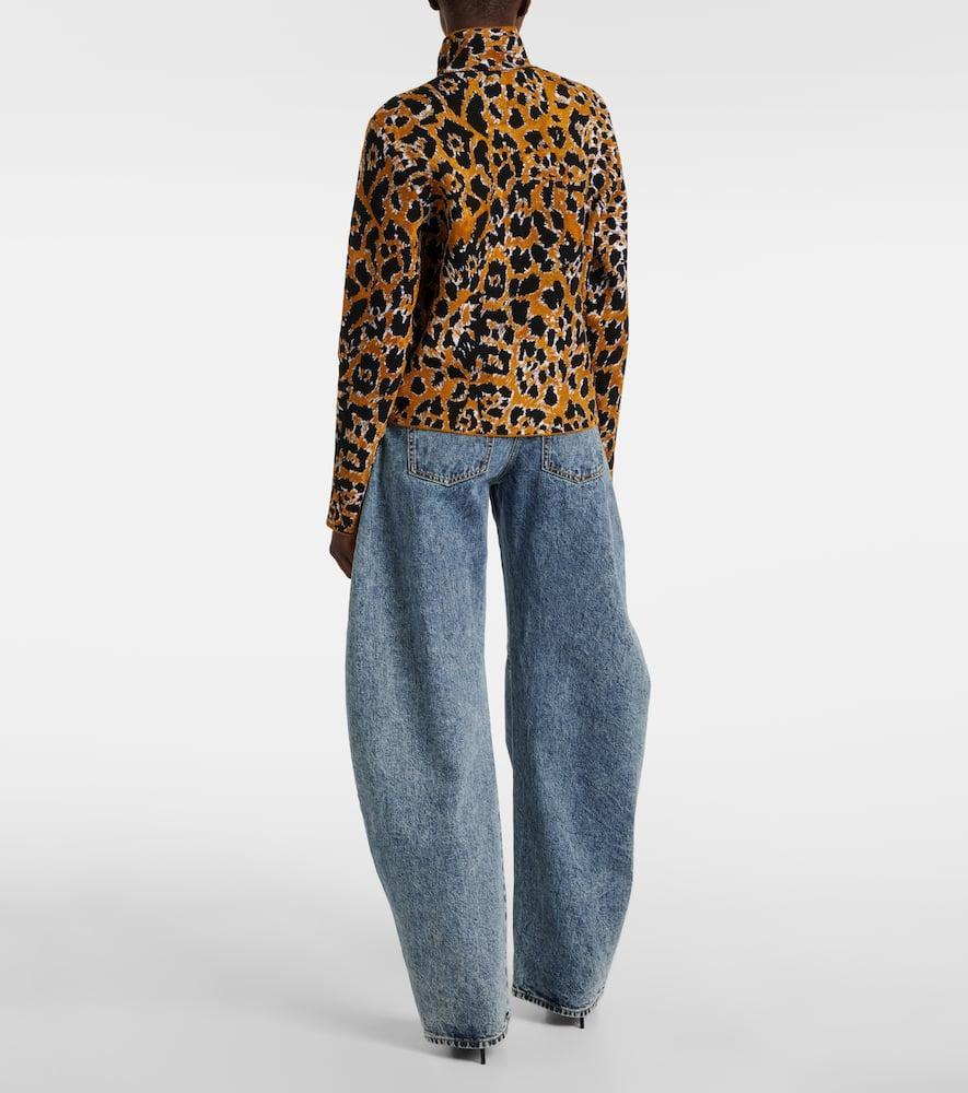ALAÏA Leopard Jacquard Sweater In Black Product Image