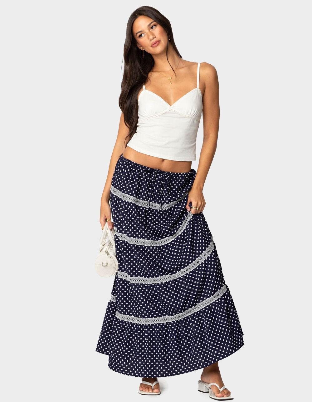 EDIKTED Polka Dot Tiered Maxi Skirt - NAVY Product Image