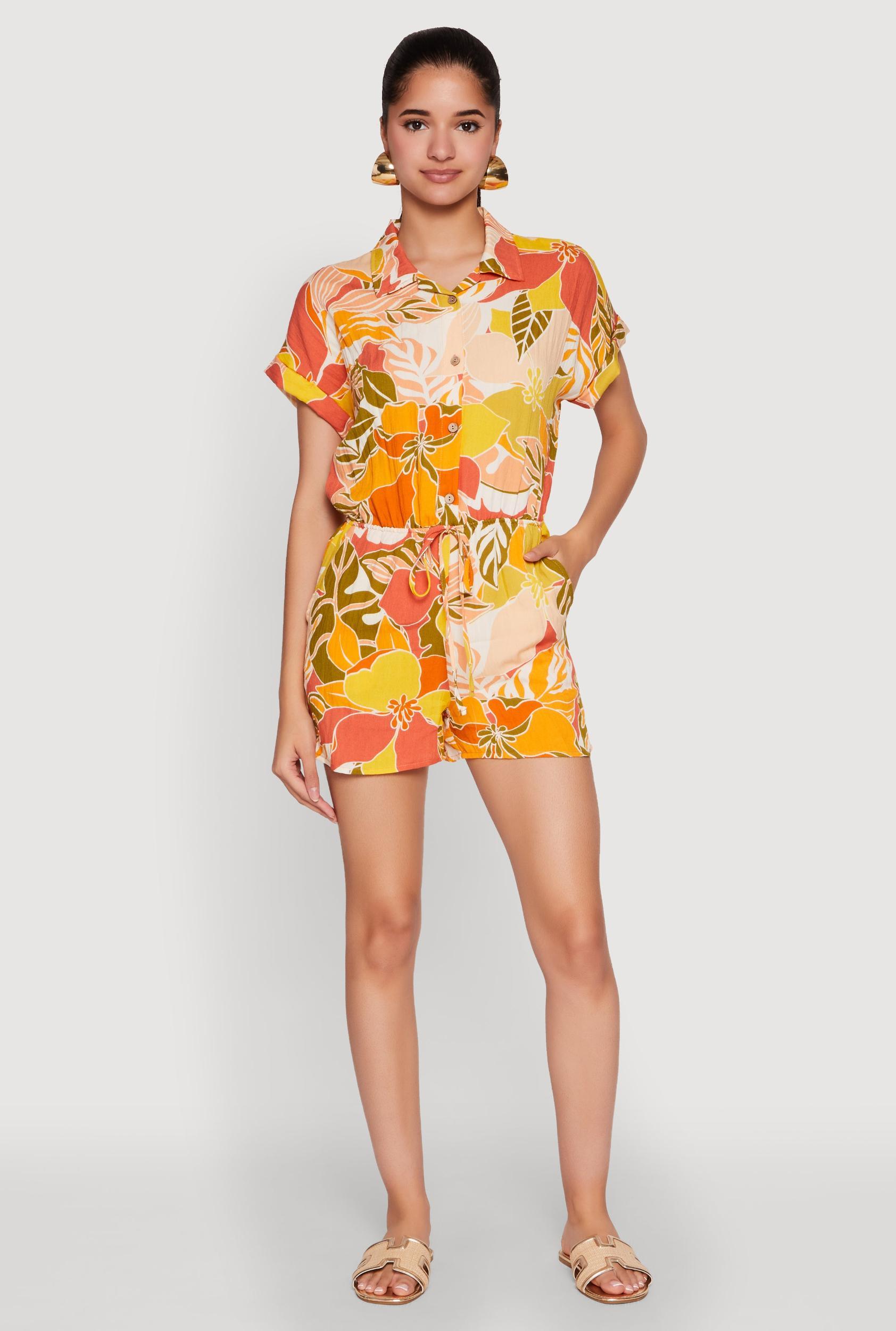 Womens Patterned Button Front Romper Product Image