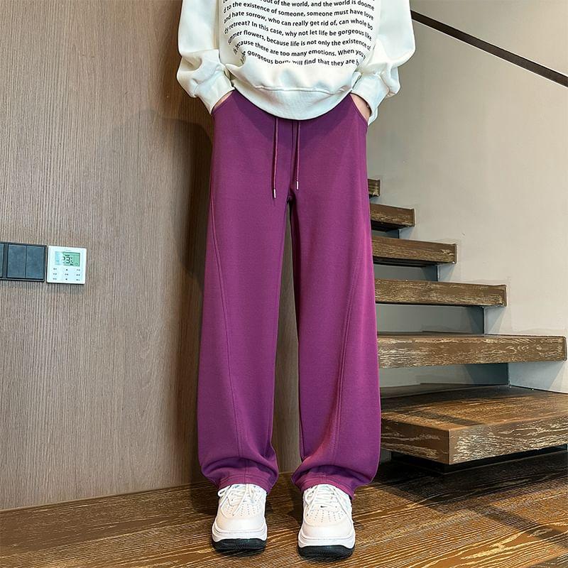 Drawstring Waist Marble Print Straight Leg Sweatpants Product Image