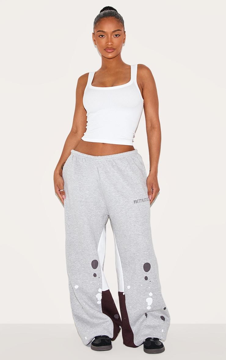 Shape Grey Marl Printed Paint Splat Detail Wide Leg Sweatpants Product Image