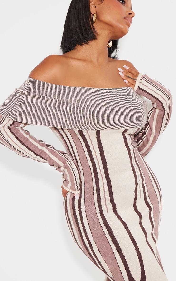 Shape Stone Knit Abstract Print Bardot Midaxi Dress Product Image