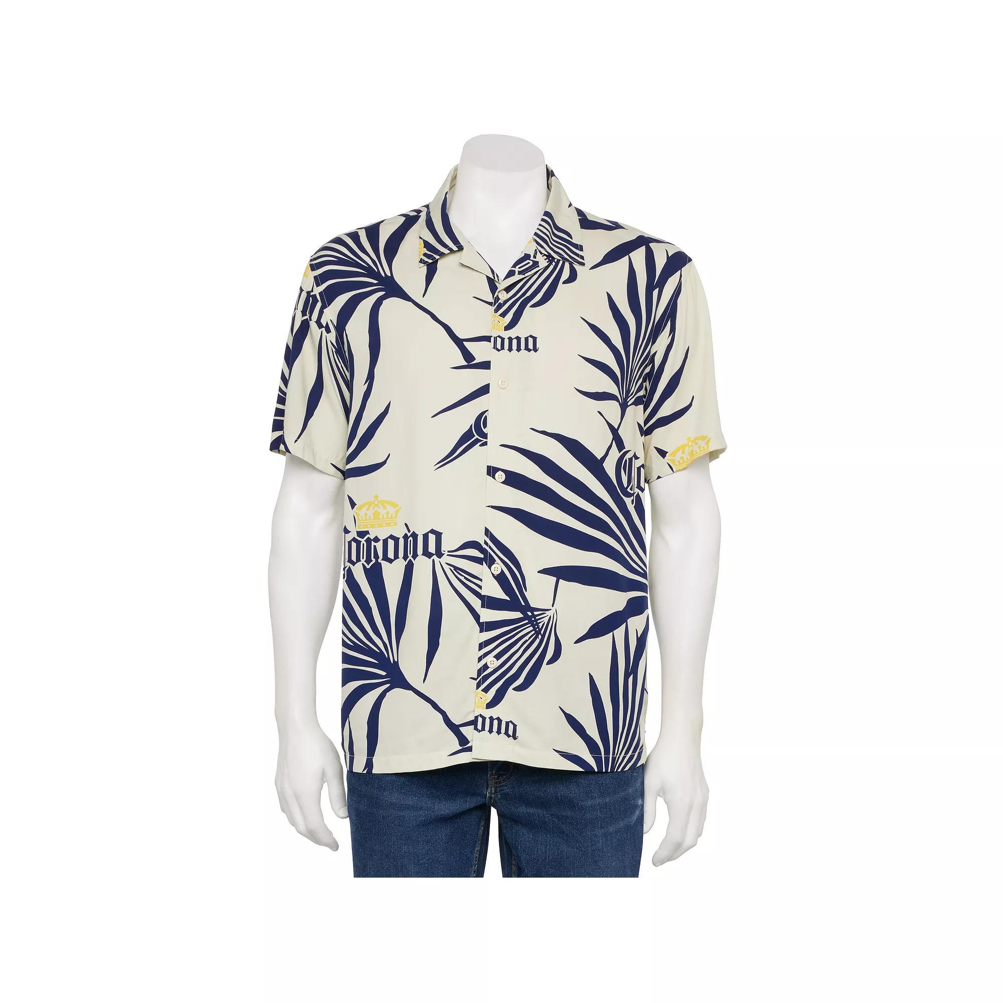 Men's Corona Logo Palm Fronds Short Sleeve Button Down Shirt, Size: XXL, Multi Product Image