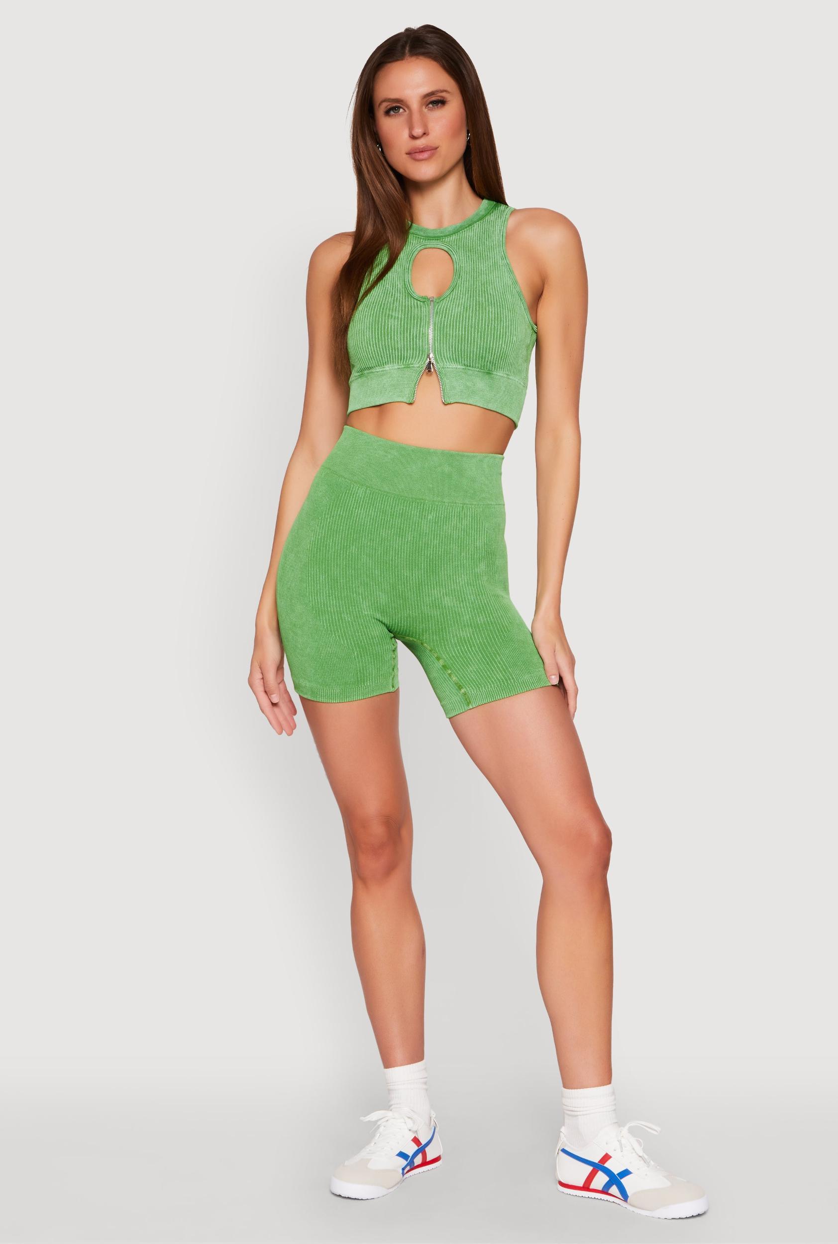 Womens Seamless Ribbed Knit Ruched Biker Shorts Product Image