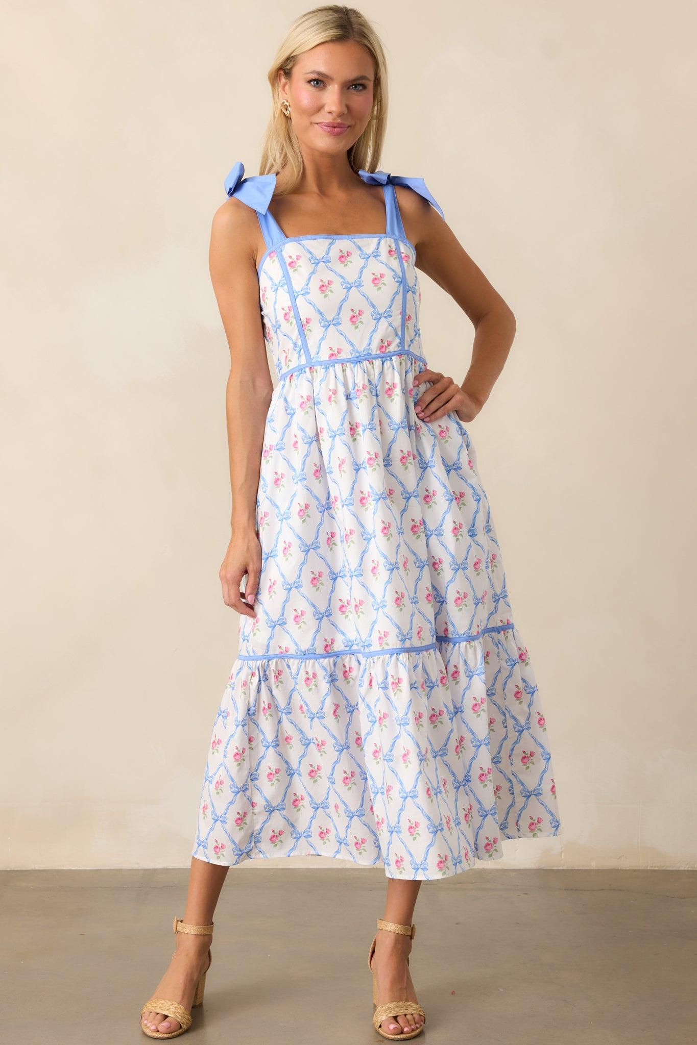 Ballet Recital Cotton Blue Bow Midi Dress Product Image