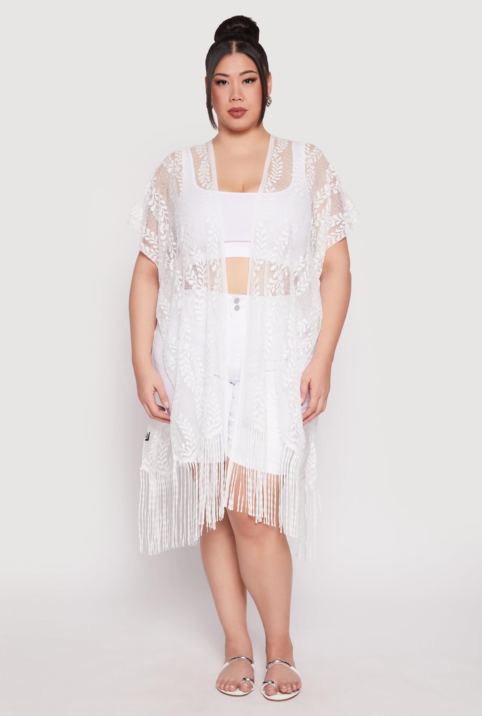 Fringe Trim Lace Cover Up Kimono Female Product Image