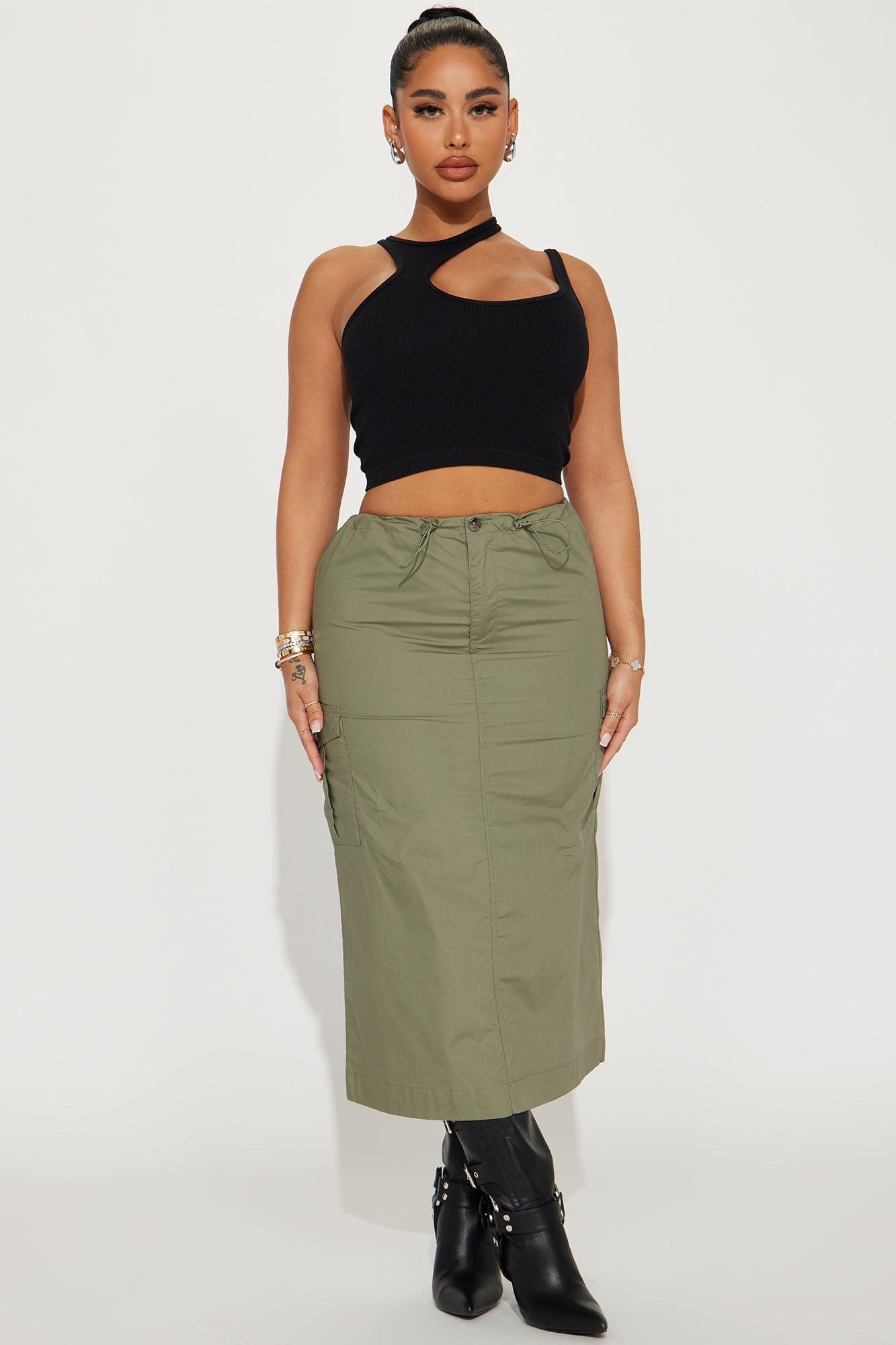 Jeanette Cargo Midi Skirt - Olive Product Image