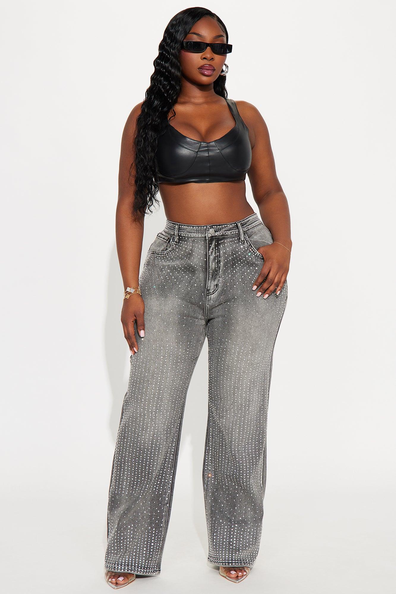 Chasing A Dream Embellished Stretch Straight Leg Jeans - Grey Product Image