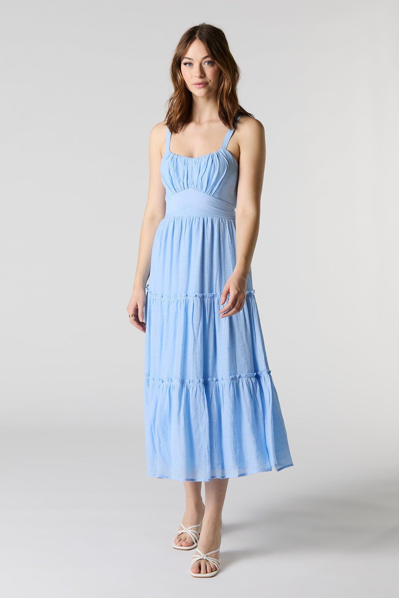 Tie Waist Tiered Midi Dress Female Product Image
