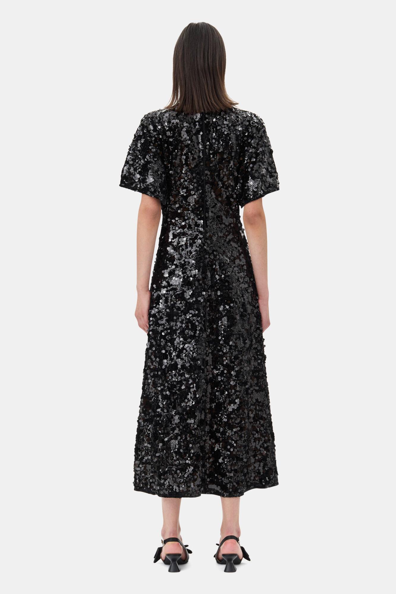 Black Velvet Sequins Long Dress Product Image
