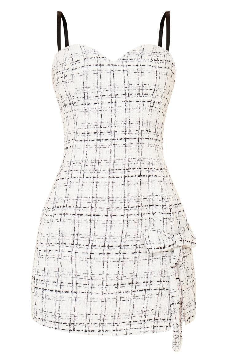 Cream Boucle Strappy Bow Detail Bodycon Dress Product Image