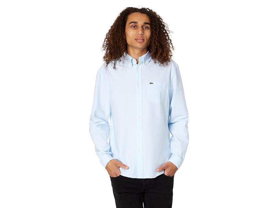 Lacoste Long Sleeve Regular Fit Oxford Button-Down Shirt (White/Overview) Men's Clothing Product Image