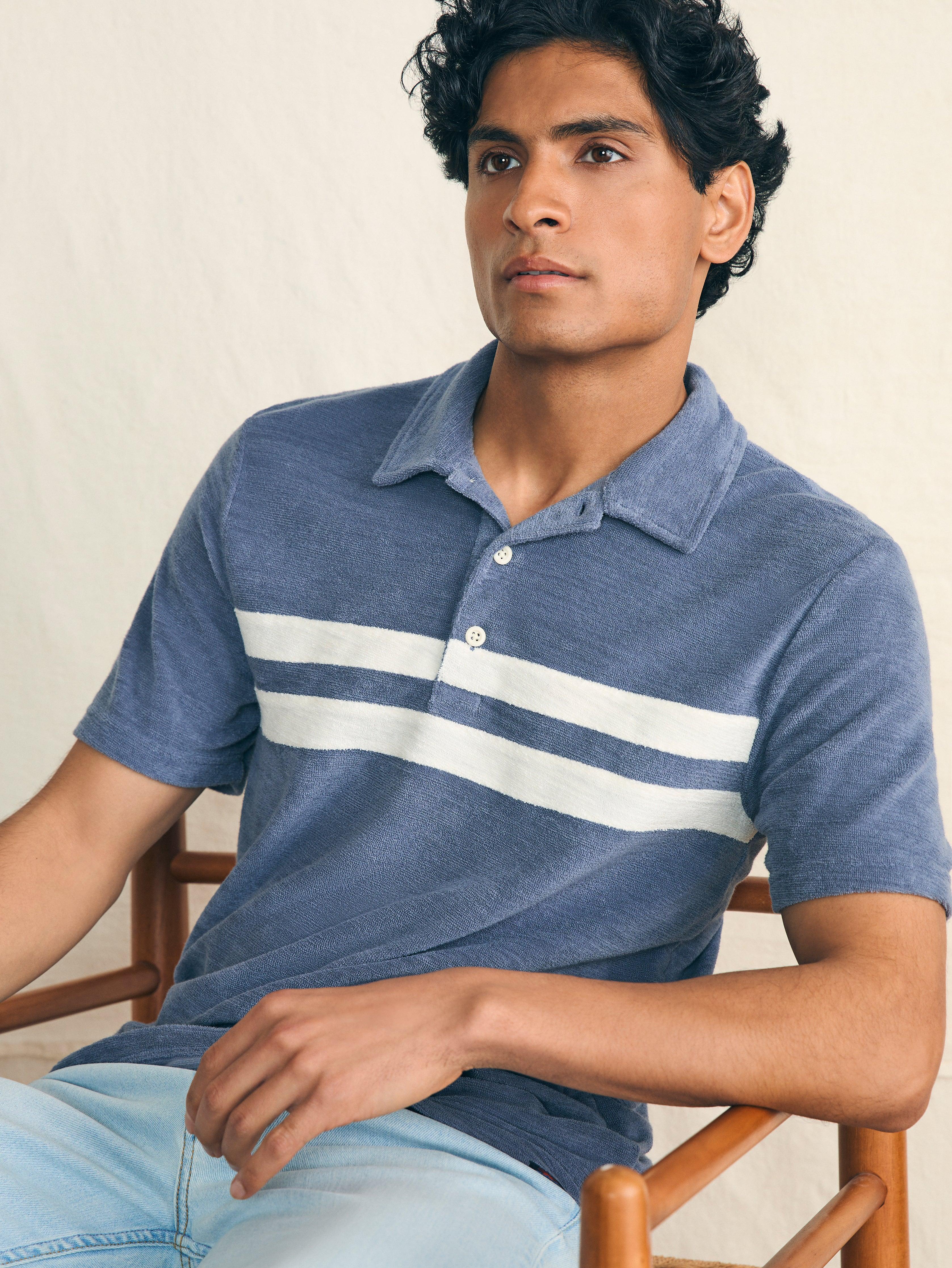 Cabana Towel Terry Surf Stripe Polo - Vintage White Product Image