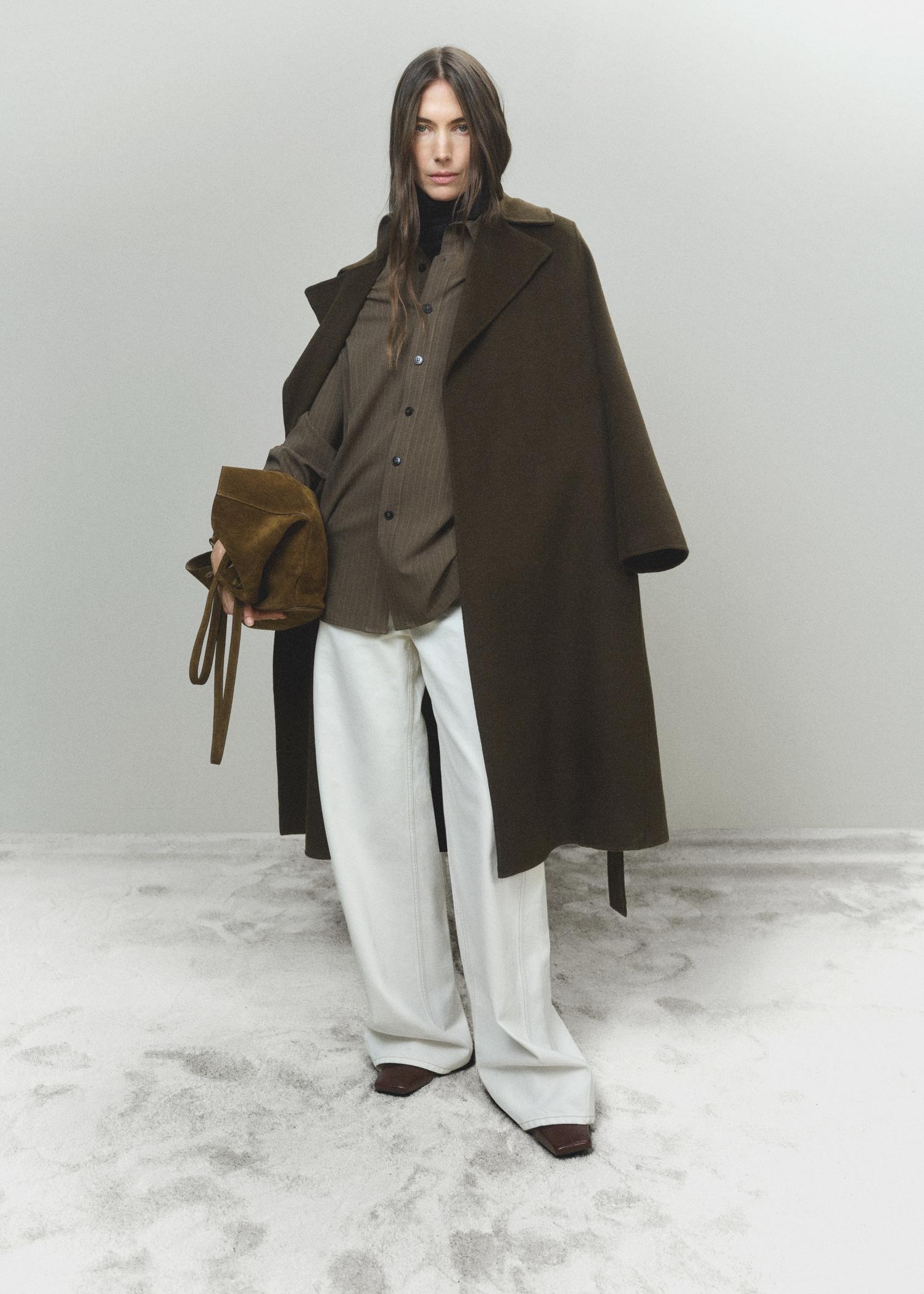 Handmade long coat with belt - Women | MANGO USA Product Image