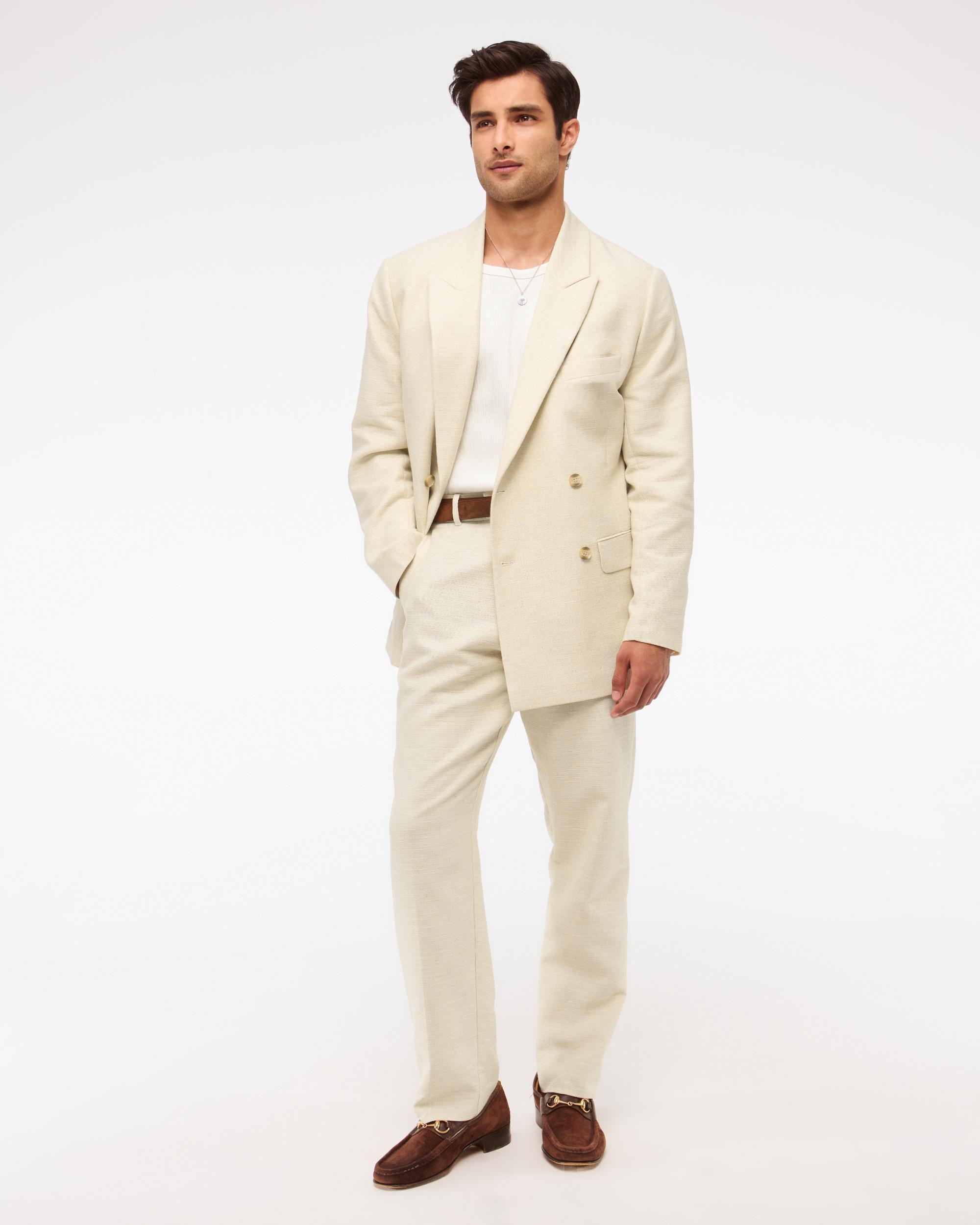 The A&F Collins Double-Breasted Cotton-Texture Blazer Product Image