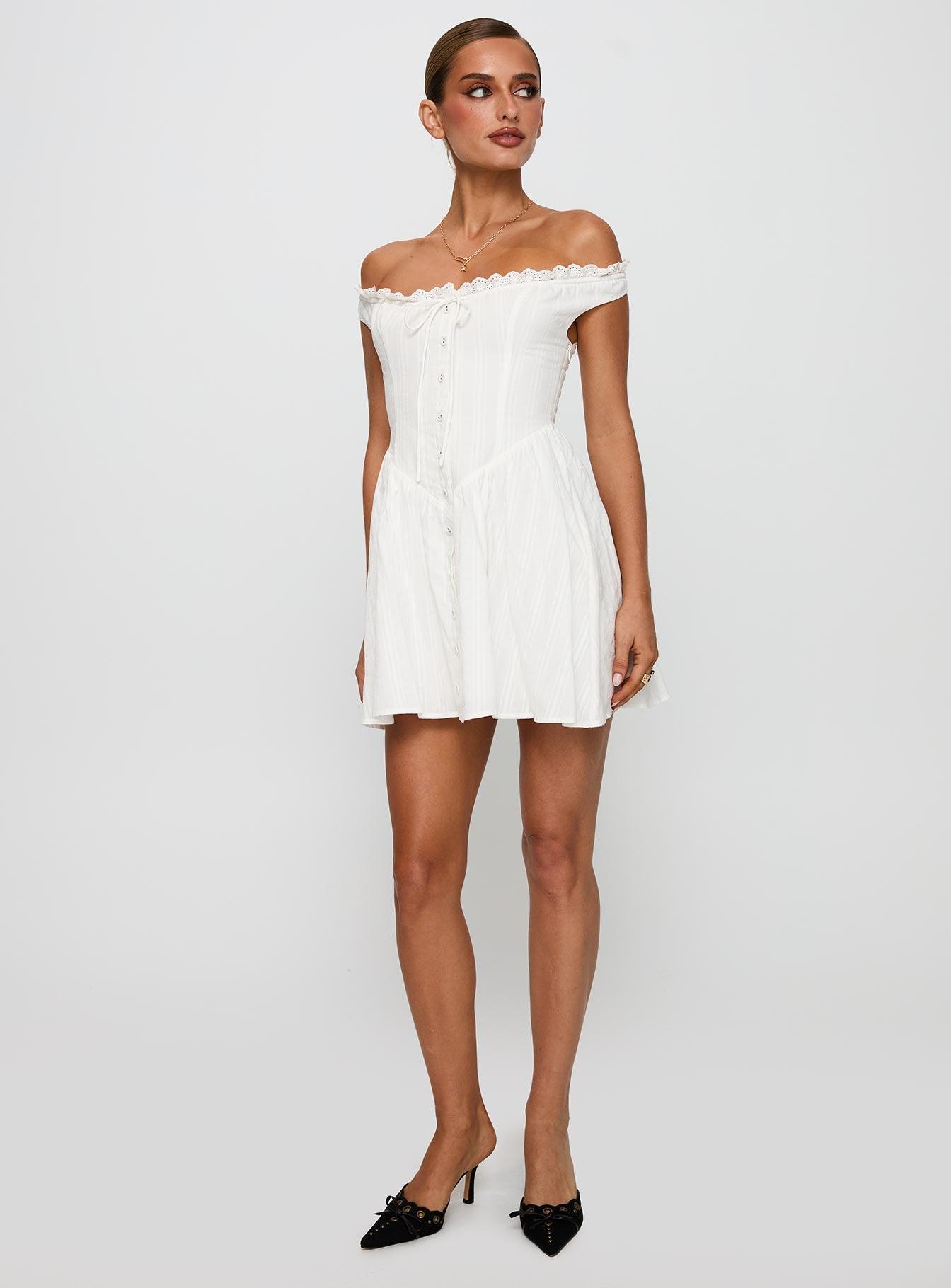 White Horse Off The Shoulder Mini Dress White Product Image