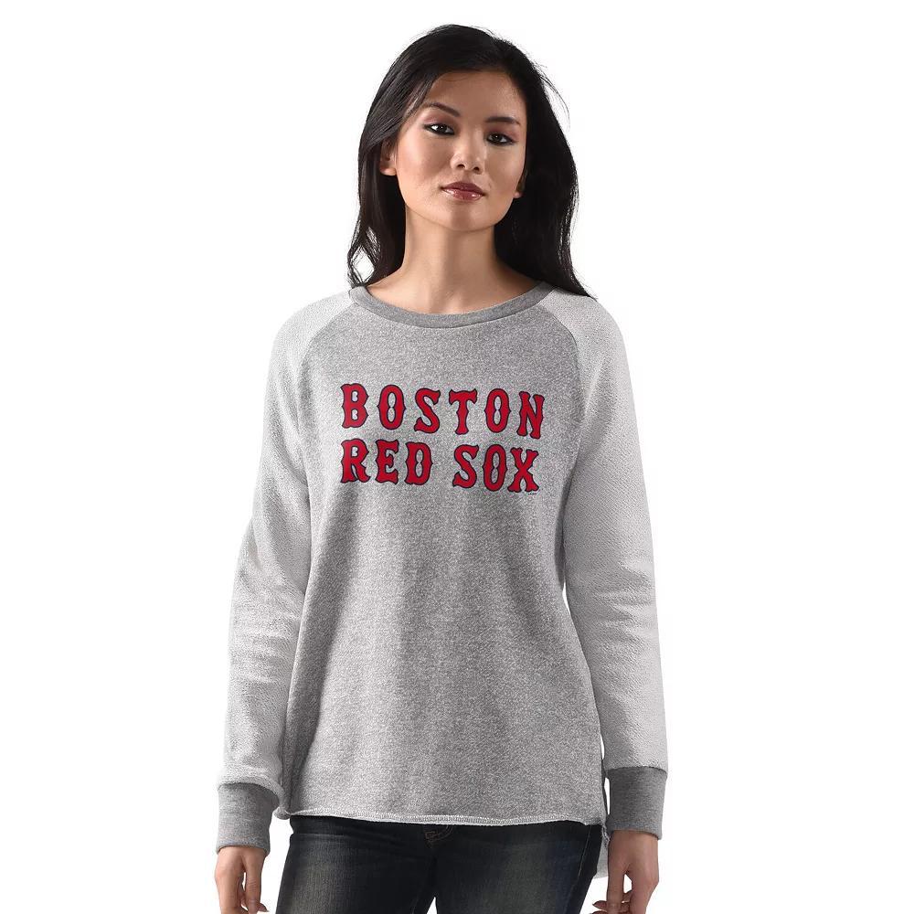 Women's G-III 4Her by Carl Banks  Heather Gray Boston Red Sox Gridiron Raglan Pullover Sweatshirt, Size: XXL, Grey Product Image