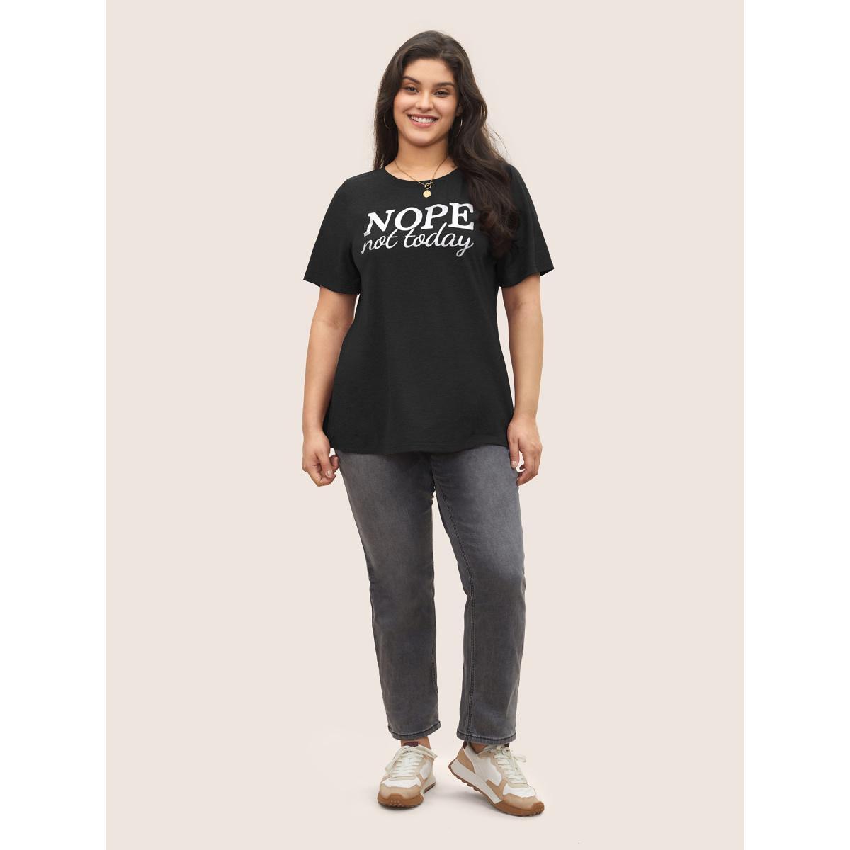 Plus Size Heather Positive Slogan Crew Neck T-shirt Black Women Casual Positive slogan Round Neck Everyday T-shirts BloomChic 14-16/1X Product Image