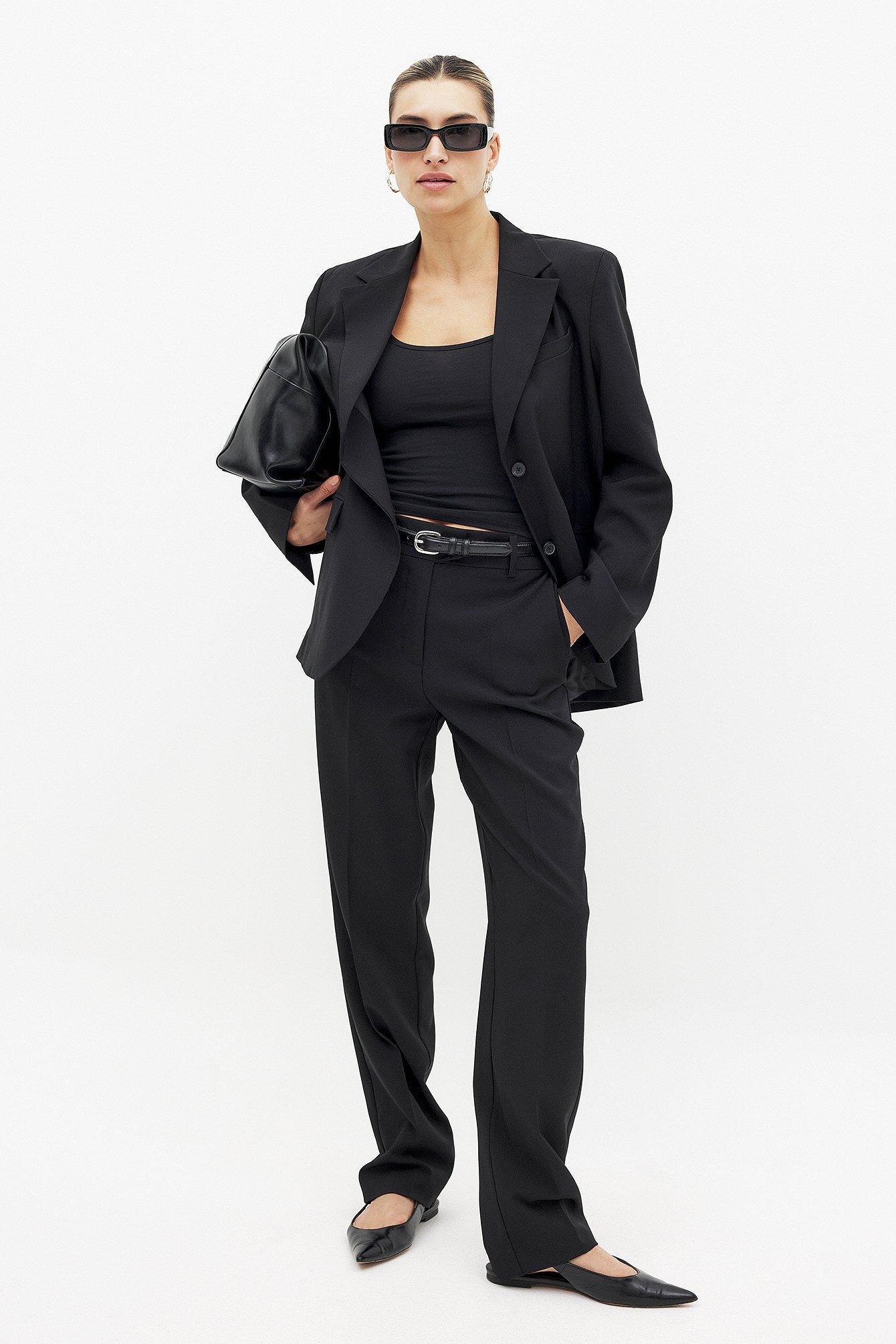 High Waist Straight Leg Melange Suit Pants Product Image