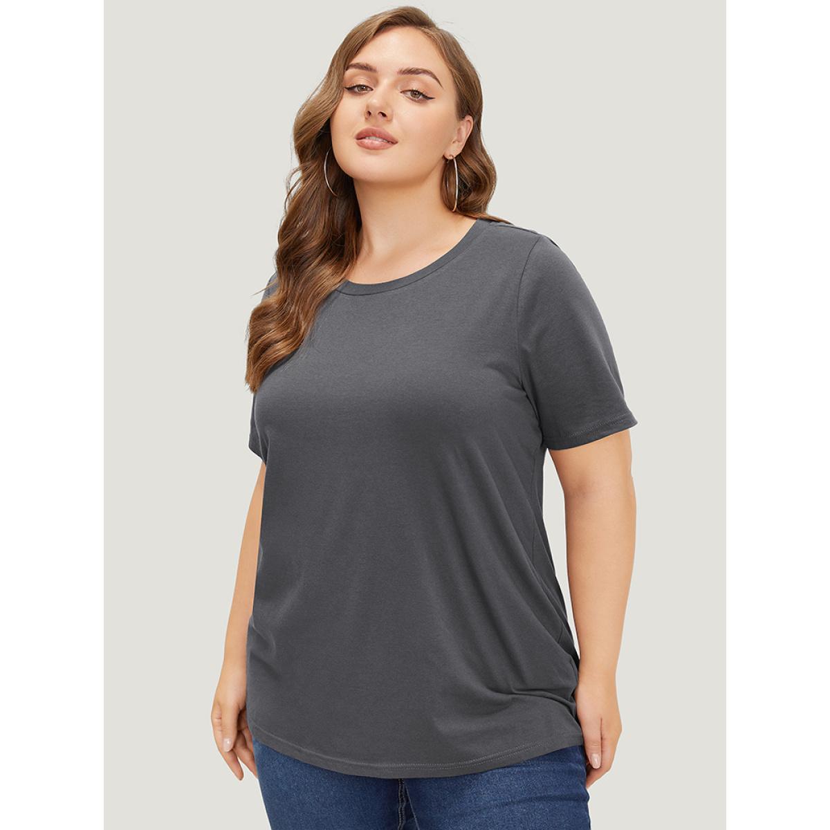 Plus Size Sun & Moon Print Graphic Round Neck T-shirt DimGray Women Casual Star and moon Dailywear T-shirts BloomChic 10/M Product Image