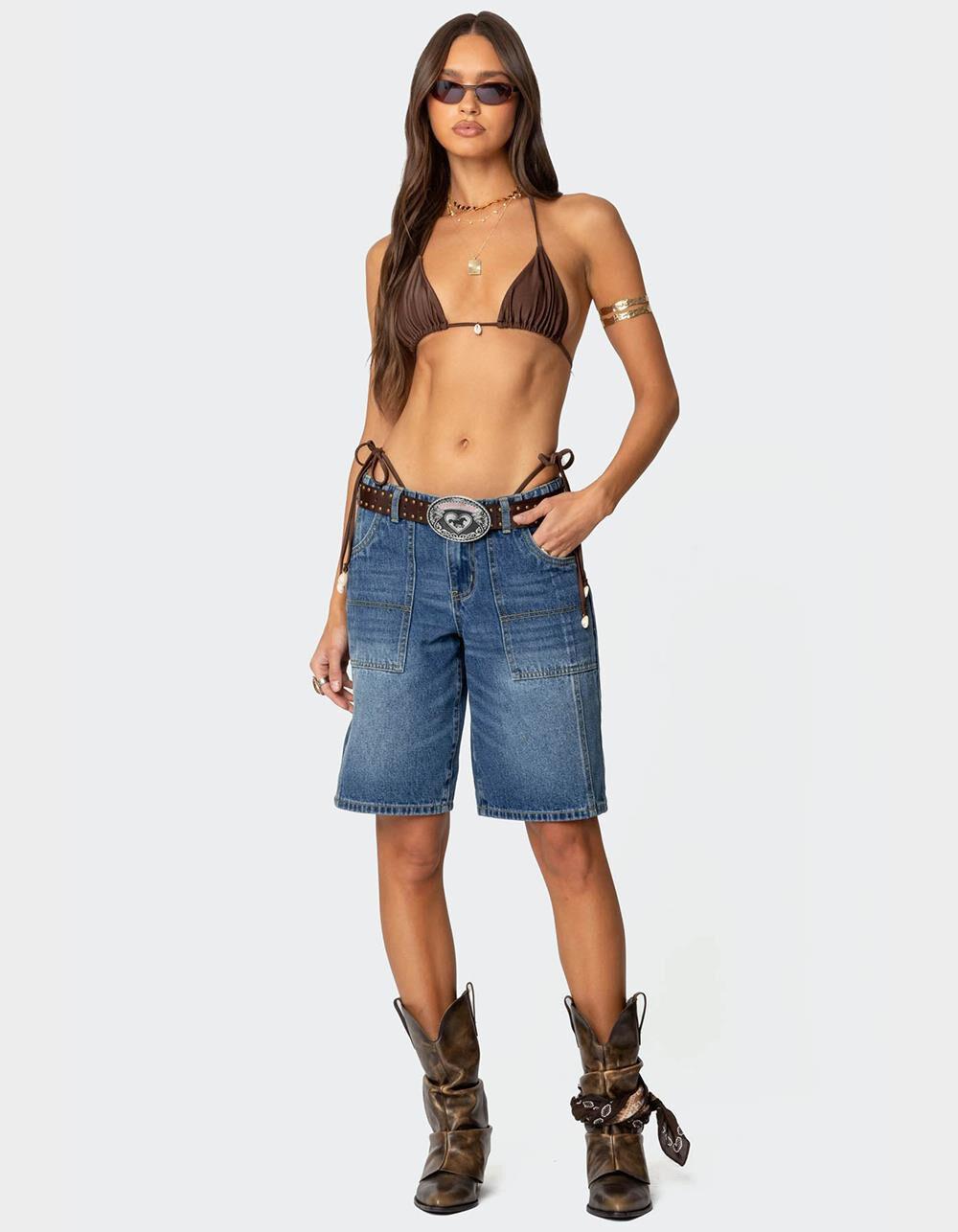 EDIKTED Tris Low Rise Denim Bermuda Shorts Product Image