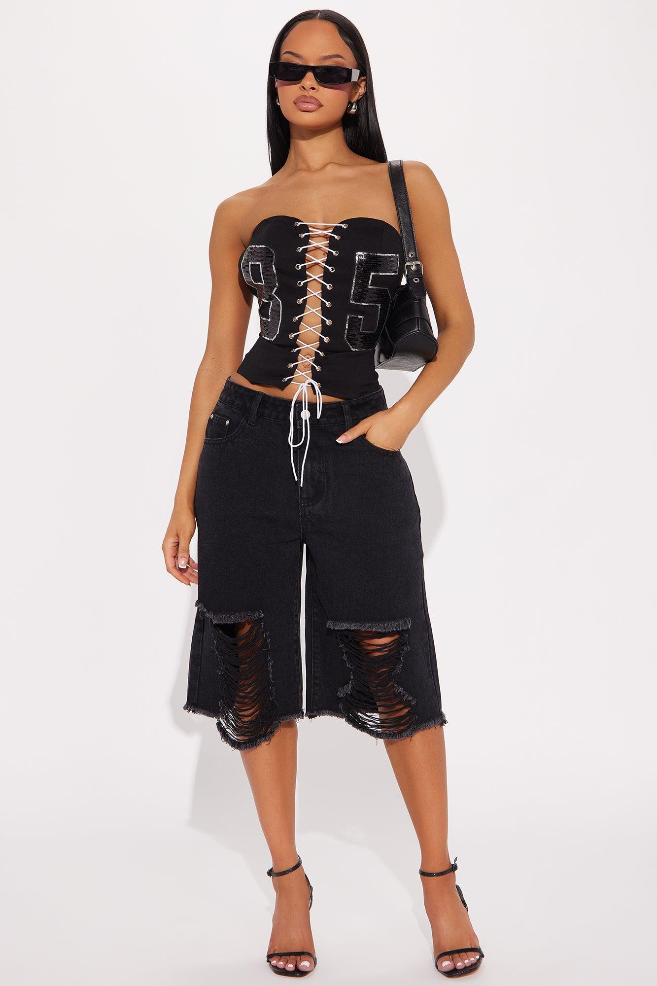 Say What You Want Lace Up Top - Black Product Image