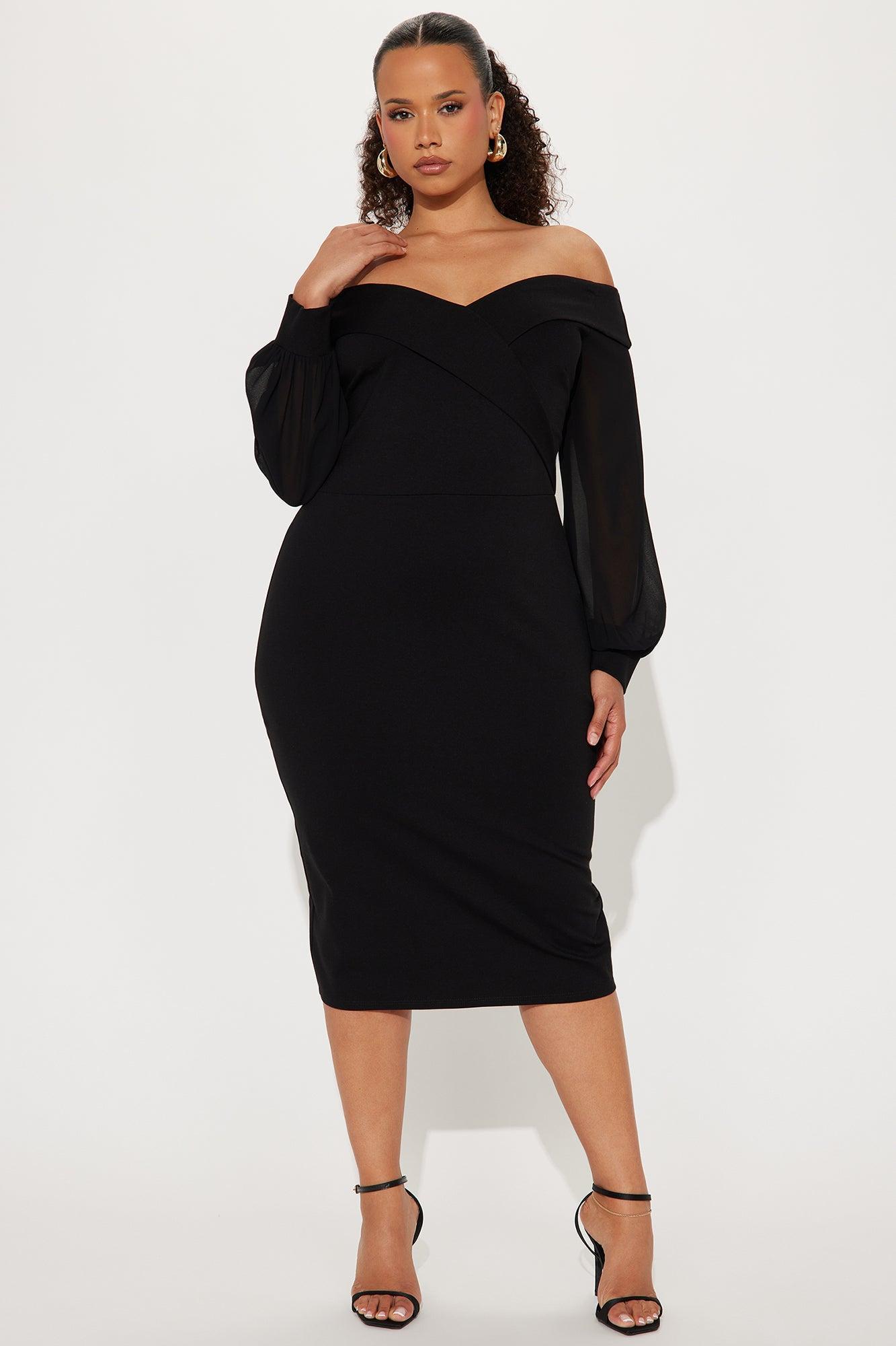 Mirabella Off Shoulder Midi Dress - Black Product Image