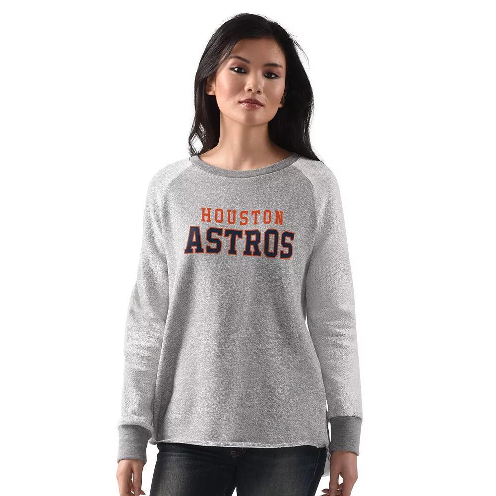 Women's G-III 4Her by Carl Banks  Heather Gray Houston Astros Gridiron Raglan Pullover Sweatshirt, Size: XL, Grey Product Image