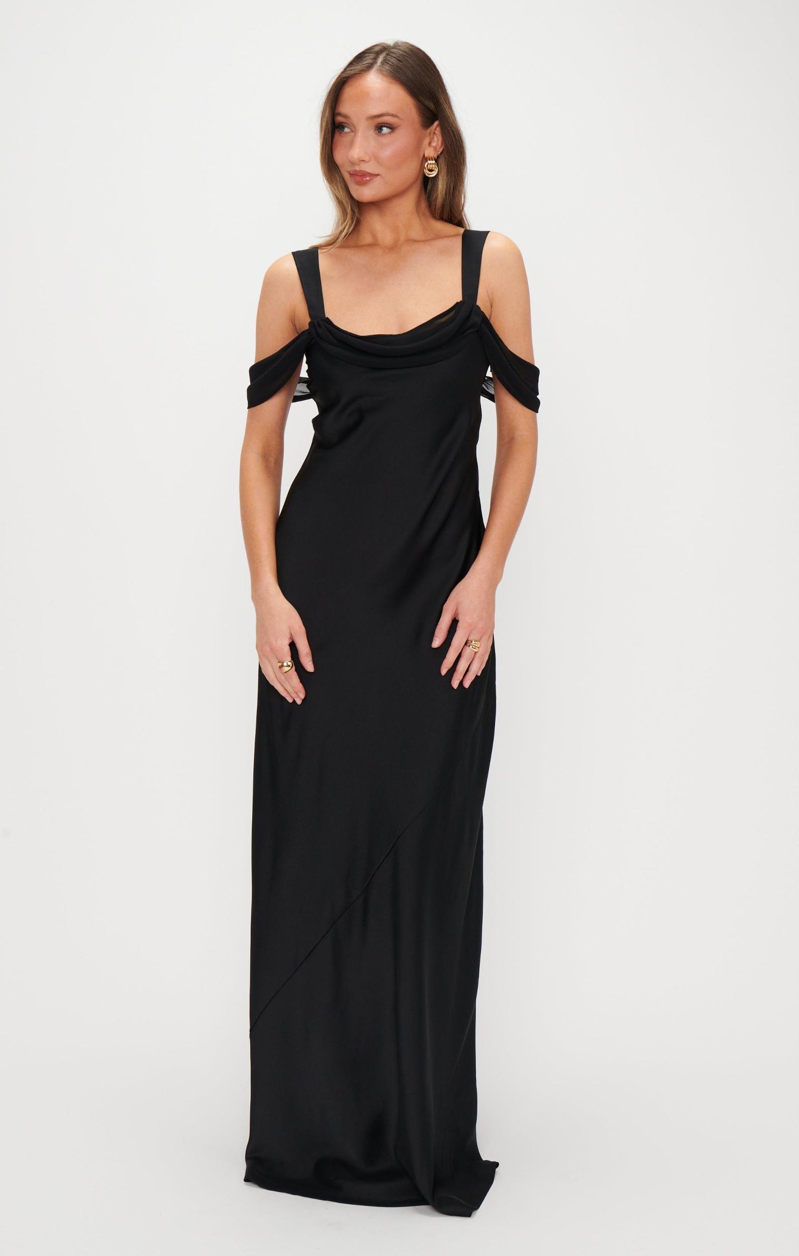 Bella Maxi Dress ~ Black Luxe Satin Product Image