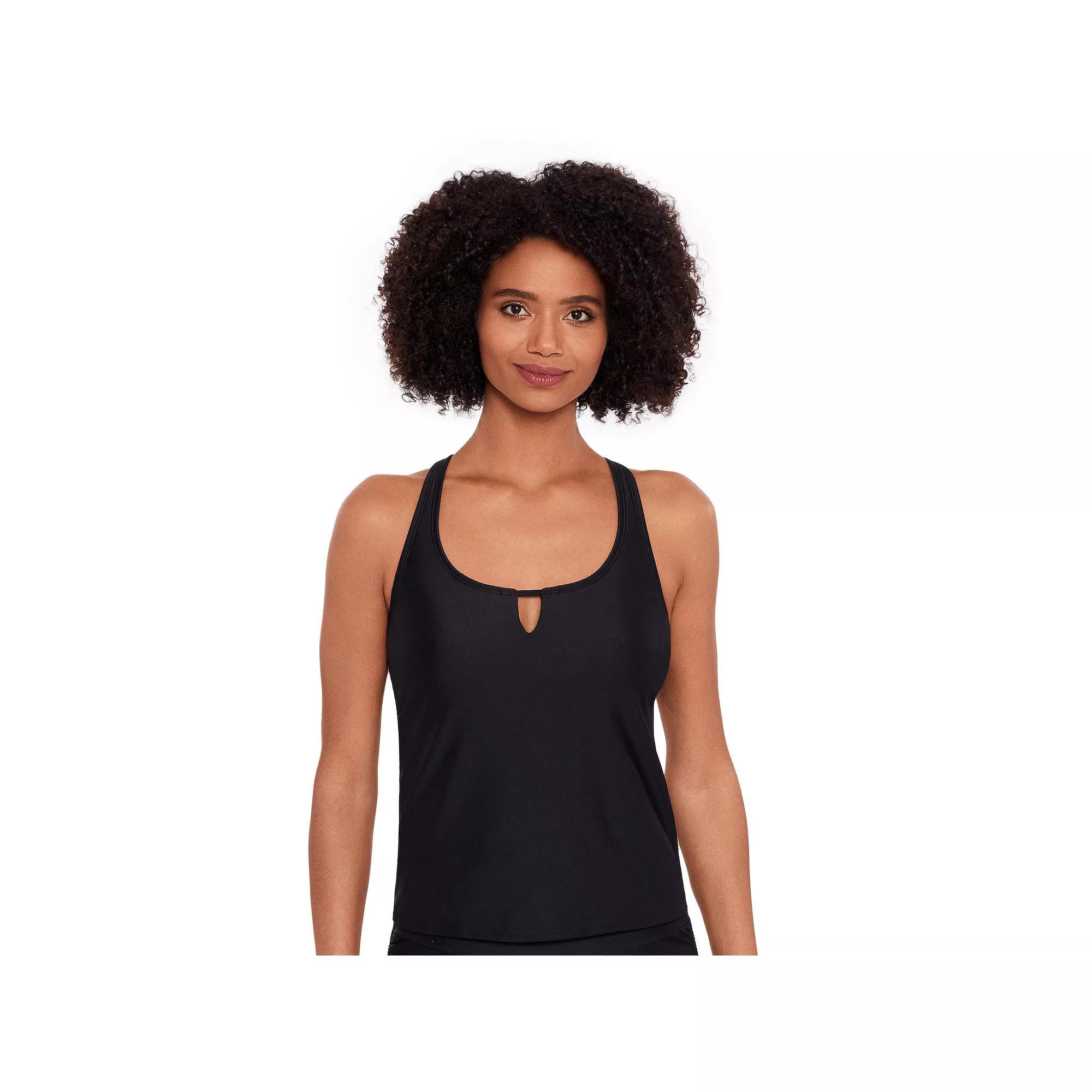 Women's Eco Beach Notched Neckline Tankini Swim Top, Size: Small, Black Product Image
