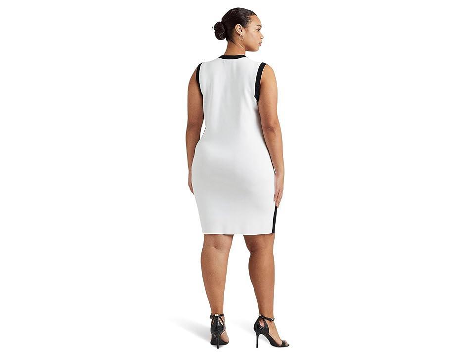 Lauren Ralph Lauren Plus Size Two-Tone Sleeveless Sweaterdress Black) Women's Clothing Product Image