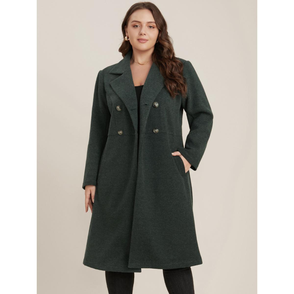 Plus Size Solid Pocket Double Breasted Heather Overlap Collar Coat Women DarkGreen Casual Plain Bodycon Ladies Dailywear Winter Coats BloomChic 28/5X Product Image