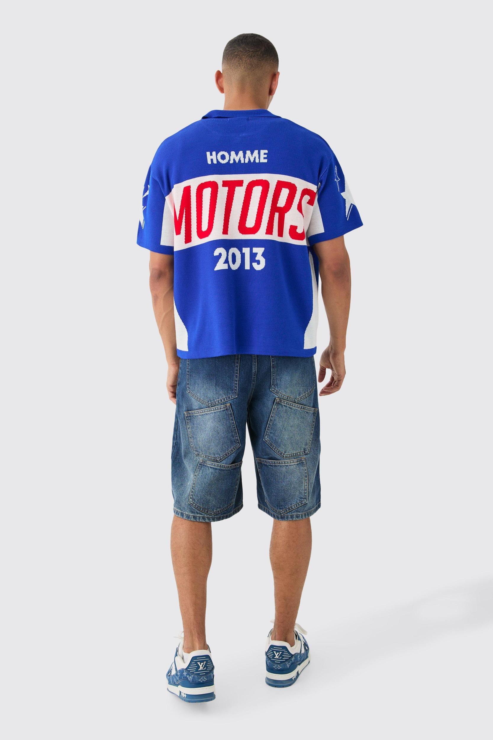 Boxy Oversized Moto Knitted Shirt | boohooMAN USA Product Image