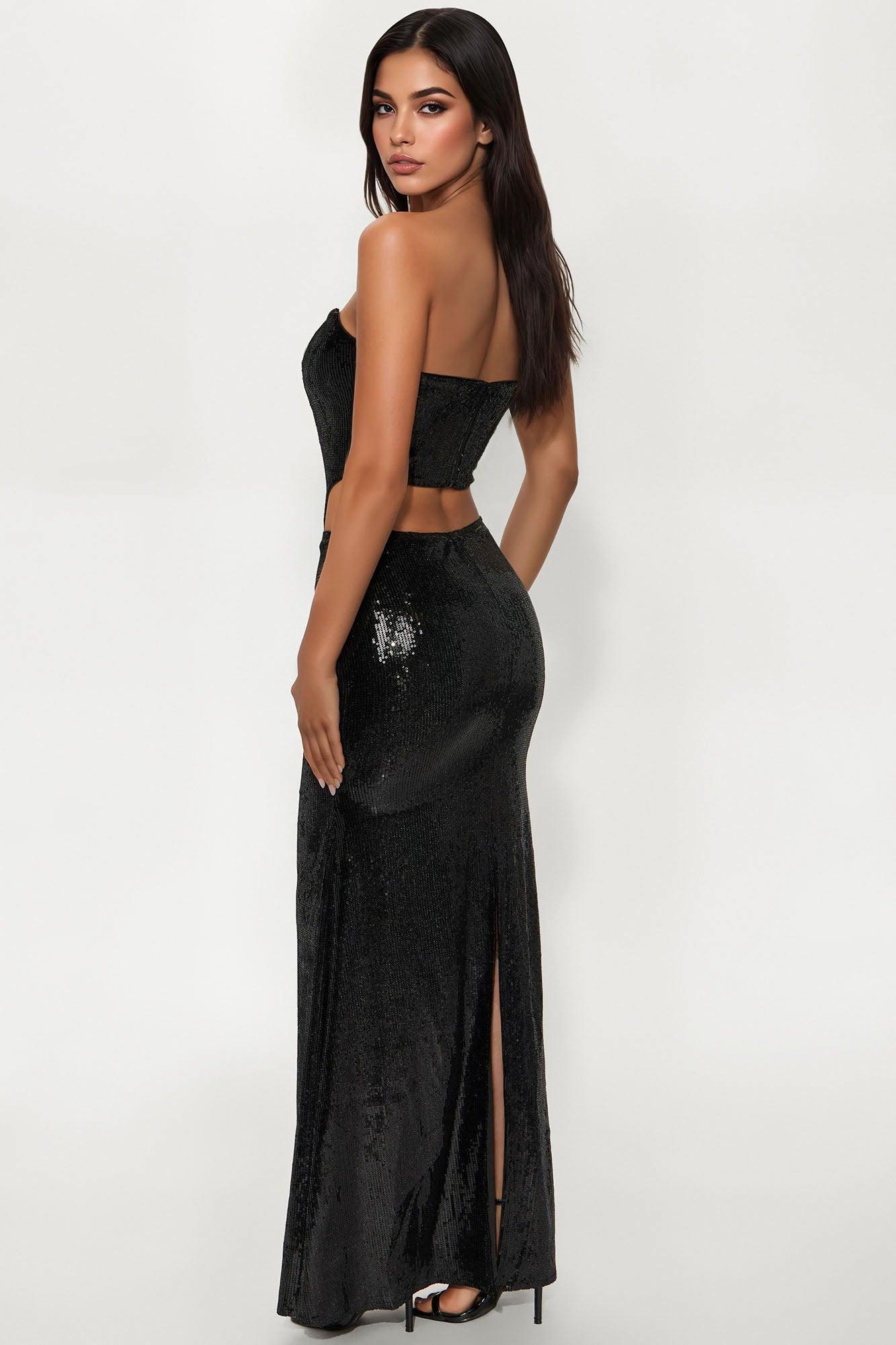 Make An Impression Sequin Maxi Dress - Black Product Image