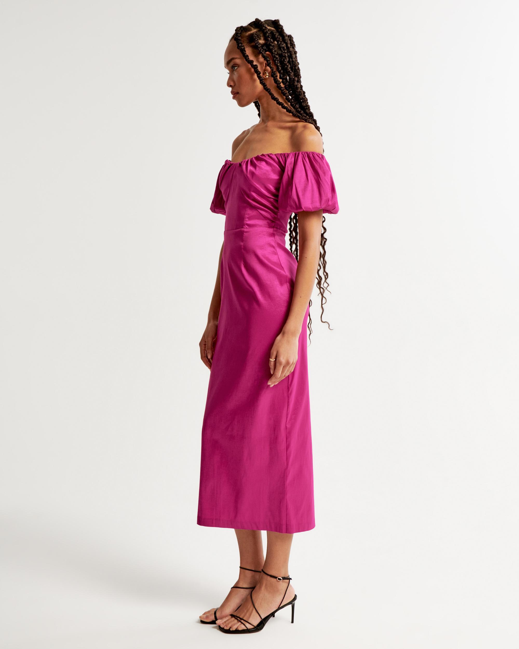 Taffeta Off-The-Shoulder Midi Dress Product Image