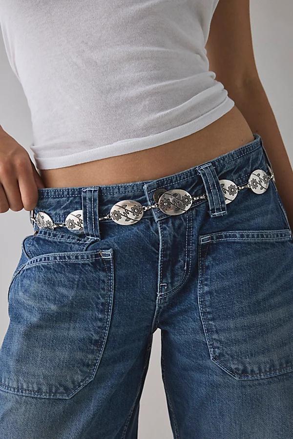 Etched Flower Metal Chain Belt Womens at Urban Outfitters Product Image