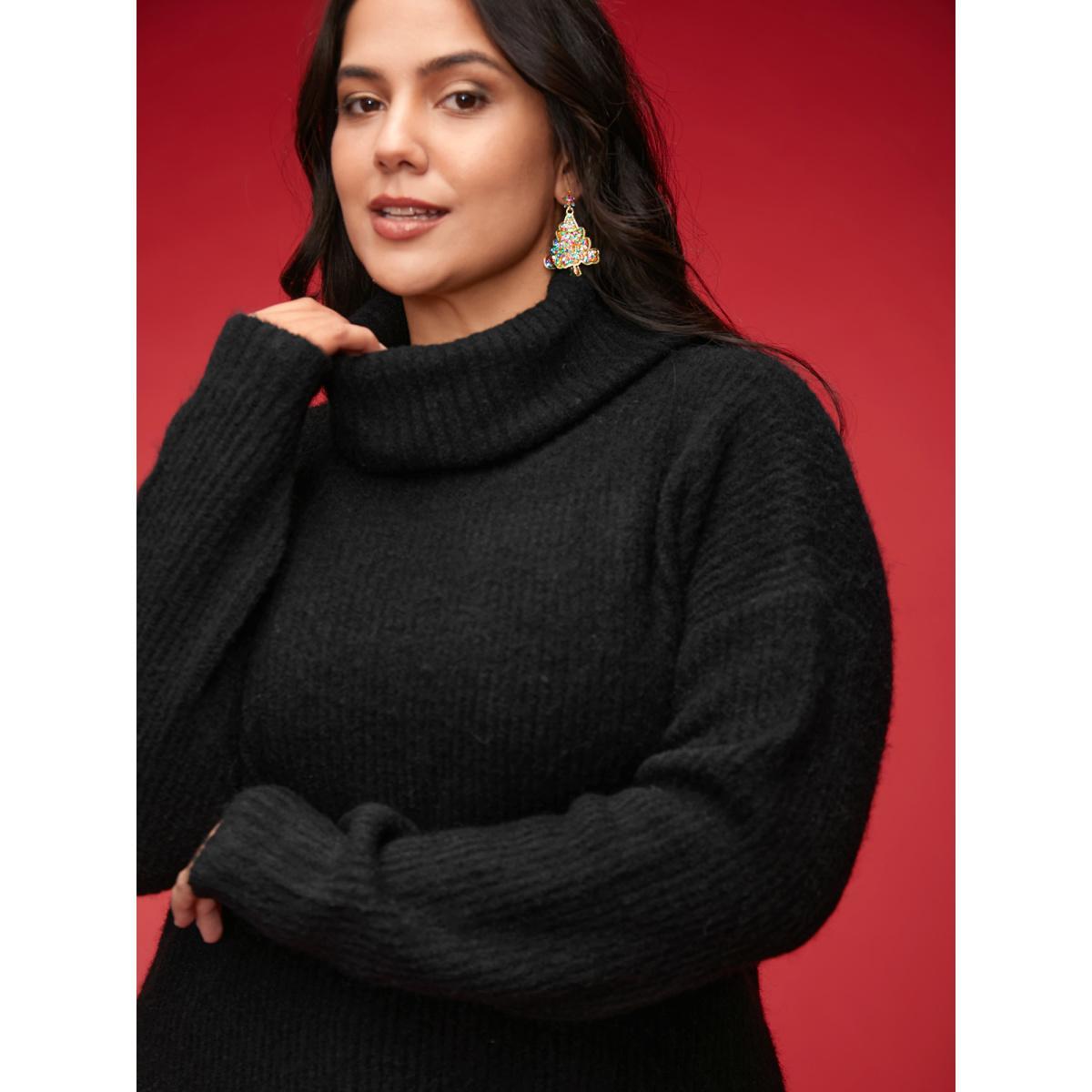 Plus Size Supersoft Essentials Turtleneck Slim-Fit Pullover Black Women Casual Loose Long Sleeve Turtleneck Everyday Pullovers BloomChic 26/4X Product Image