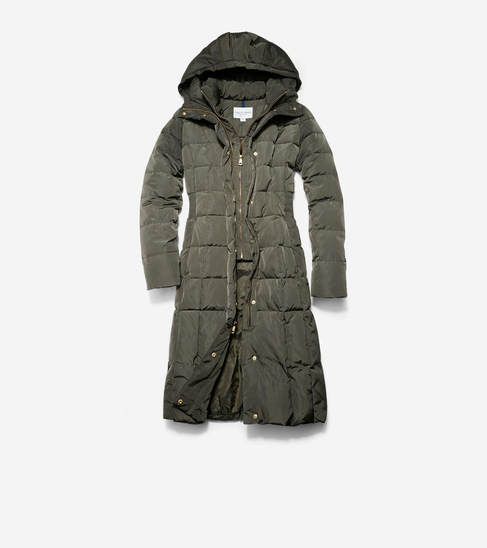 Cole Haan Womens 40 Signature Hooded Taffeta Down Coat - Blue Size XL Product Image