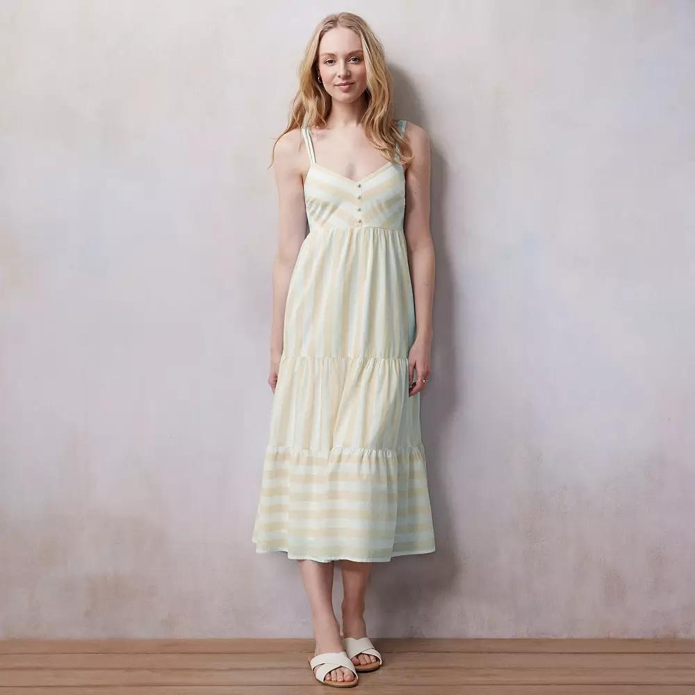 Women's LC Lauren Conrad Voile Button-Front Tank Maxi Dress, Size: XL, Brown Spa Stripe Product Image
